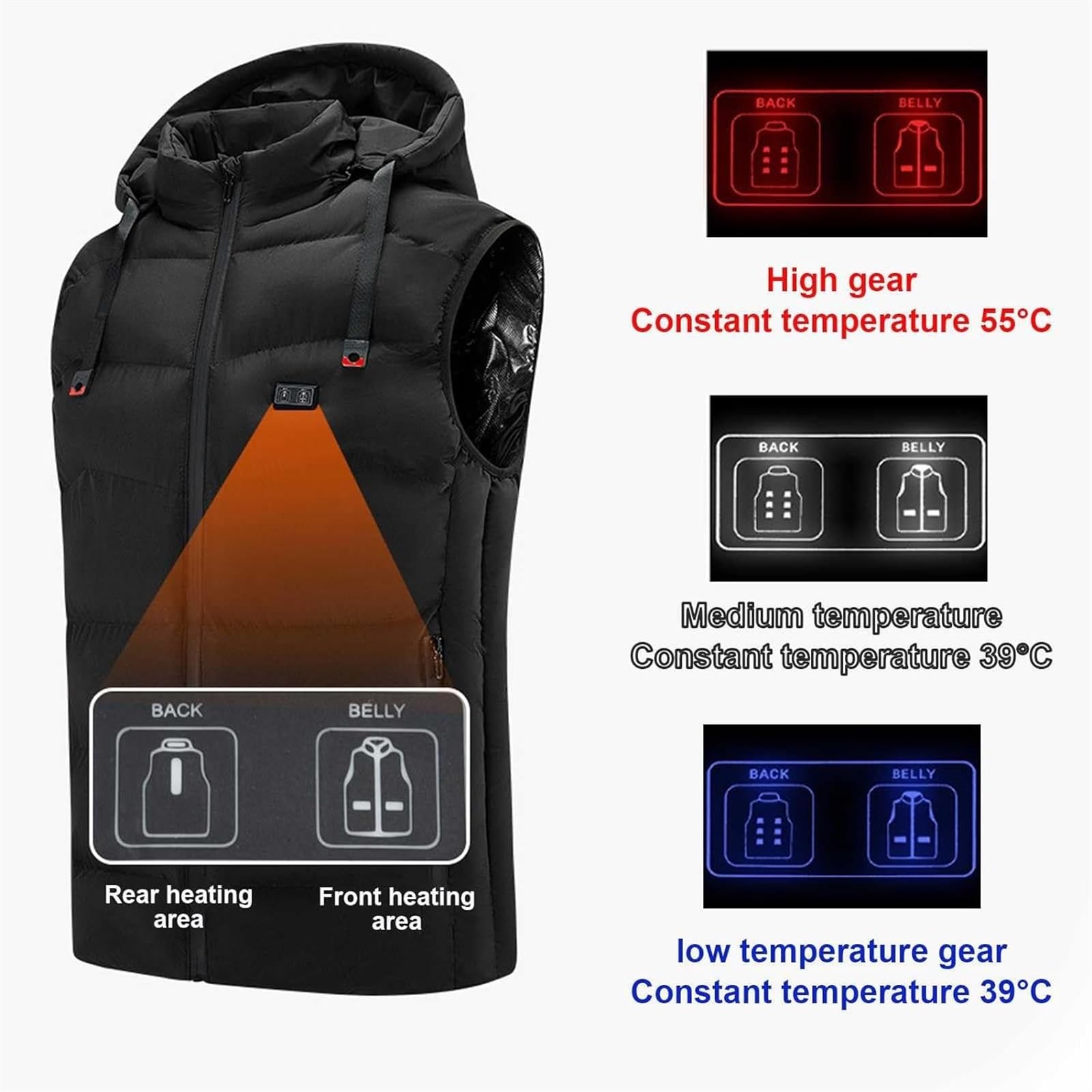 ALKANI Chaleco Calefactor Infrarrojo, Ropa con CalefaccióN EléCtrica USB, Chaleco Calefactable Ligero de Invierno, para Diversas Actividades al Aire Libre (Color : Black, Size : M-Medium)