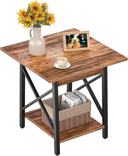 Miniatura 12 de GreenForest - Mesa auxiliar de 24 pulgadas para sala de estar, mesas laterales grandes cuadradas con estructura en X, mesita de noche industrial