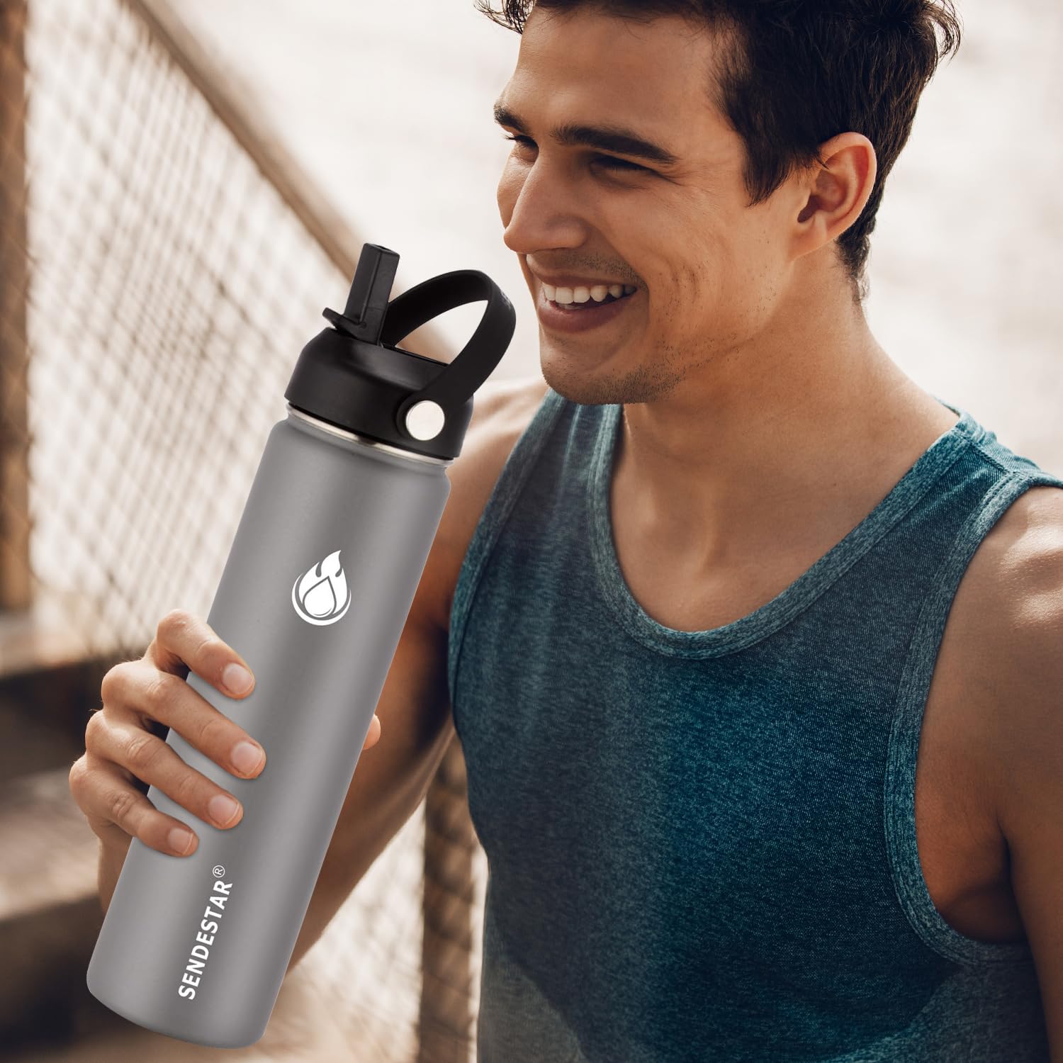 SENDESTAR Botella de agua de acero inoxidable – doble pared aislada al vacío, a prueba de fugas, mantiene los líquidos calientes o fríos, 2 o 3 tapas, boca ancha con tapa de paja, tapa de boquilla 32