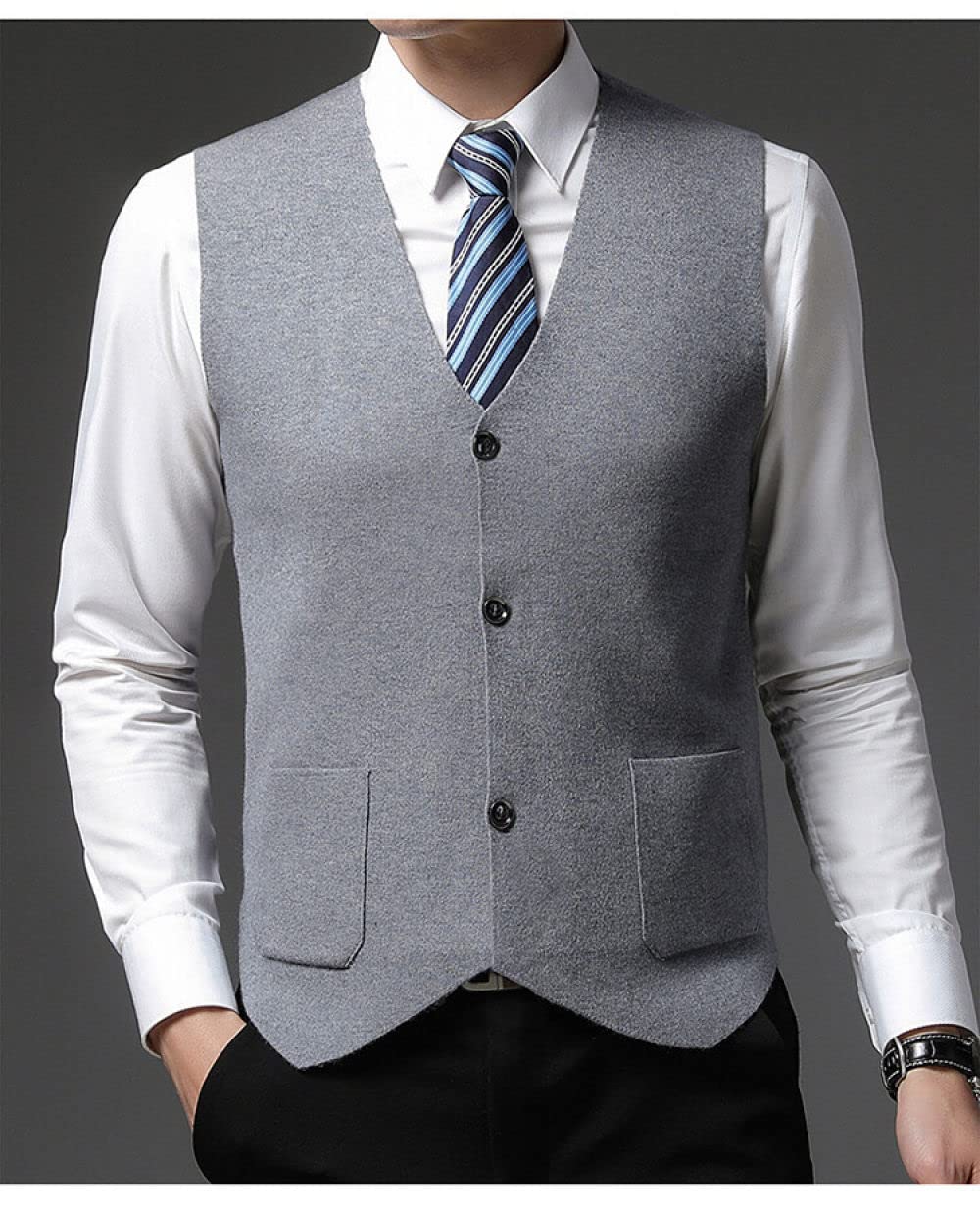 Pullunder Herren Ärmellos,Herren Strickpullover Weste Lässig Einfarbig Grau V-Ausschnitt Ärmellos Knöpfe Strickjacke Weste Classic Business Slim Strickweste Herbststrick Tanktops Mit Tasche