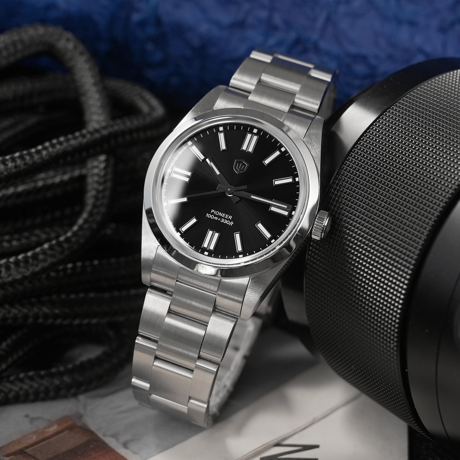 watchdives WD1016B-V3 - Reloj japonés VH31 de cuarzo para hombre, esfera de 37 mm, esfera de 10,9 mm, reloj de pulsera de acero inoxidable 316L, resistente al agua hasta 100 m