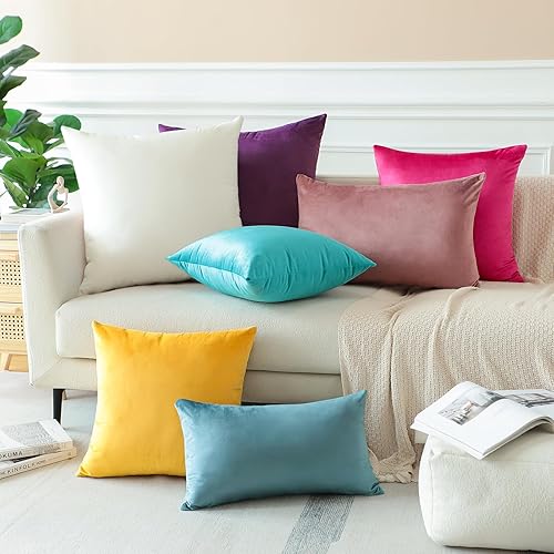 Miniatura 5 de OTOSTAR Paquete de 2 fundas de almohada decorativas de terciopelo suave, fundas de cojín cuadradas sólidas para decoración del hogar, fundas de