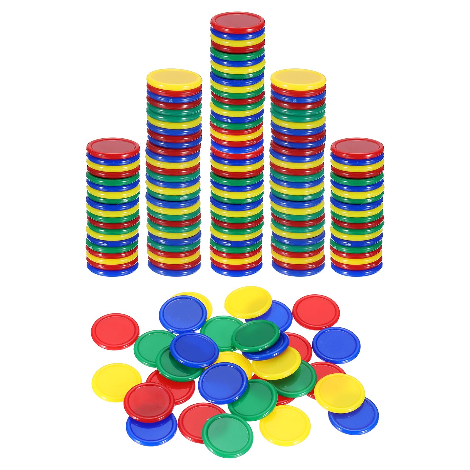 sourcing map 200Pcs 20mm Plastic Poker Chips, Mini Bingo Chips Learning Counters Counting Counters Disks Markers Opaque Game Tokens for Game Play Math Counting, Green/Red/Yellow/Blue — image 1