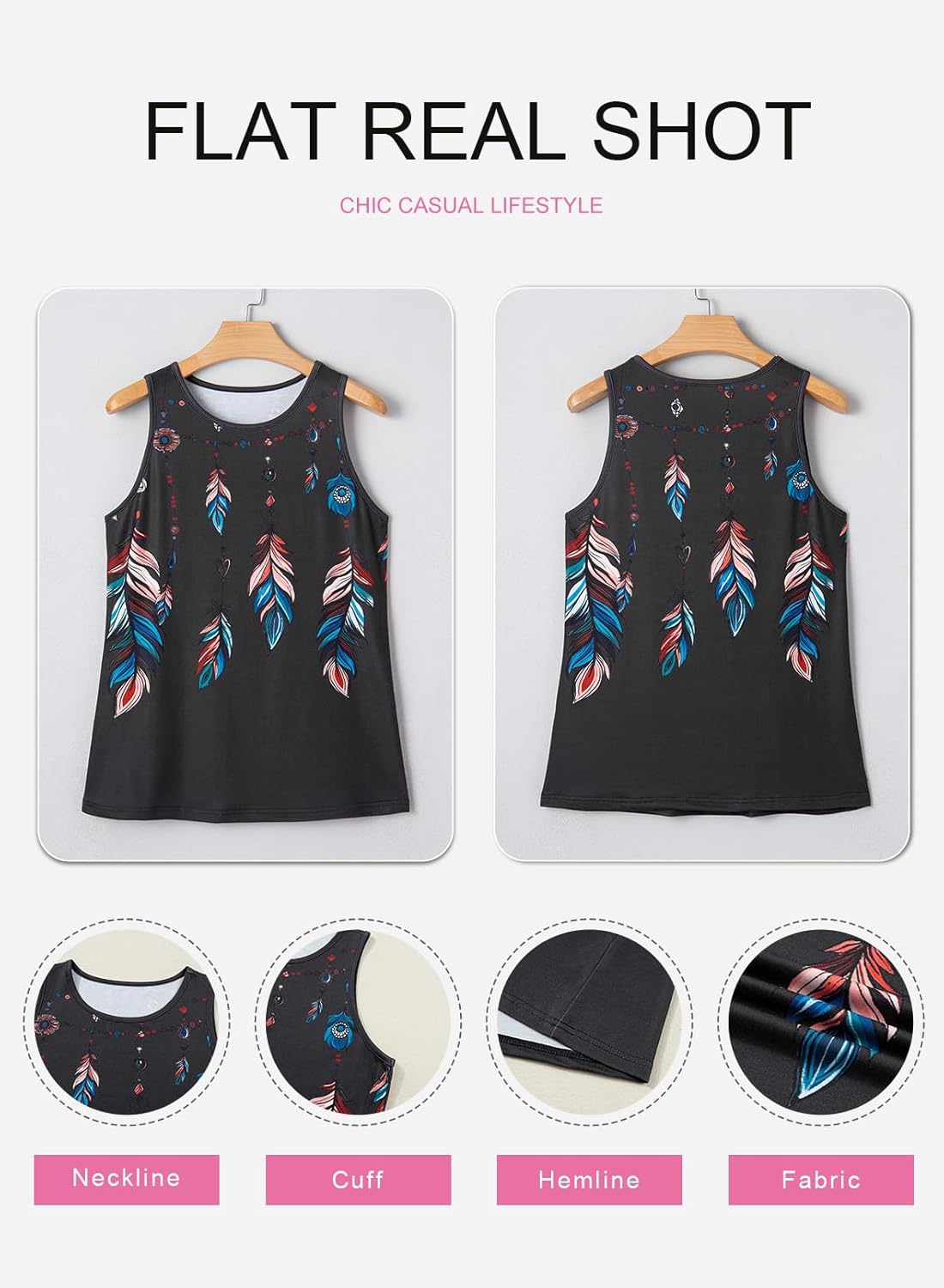 SHEWIN Womens Feather Print Graphic Tank Tops Crewneck Sleeveless Loose Fit Summer Tops - Image 5