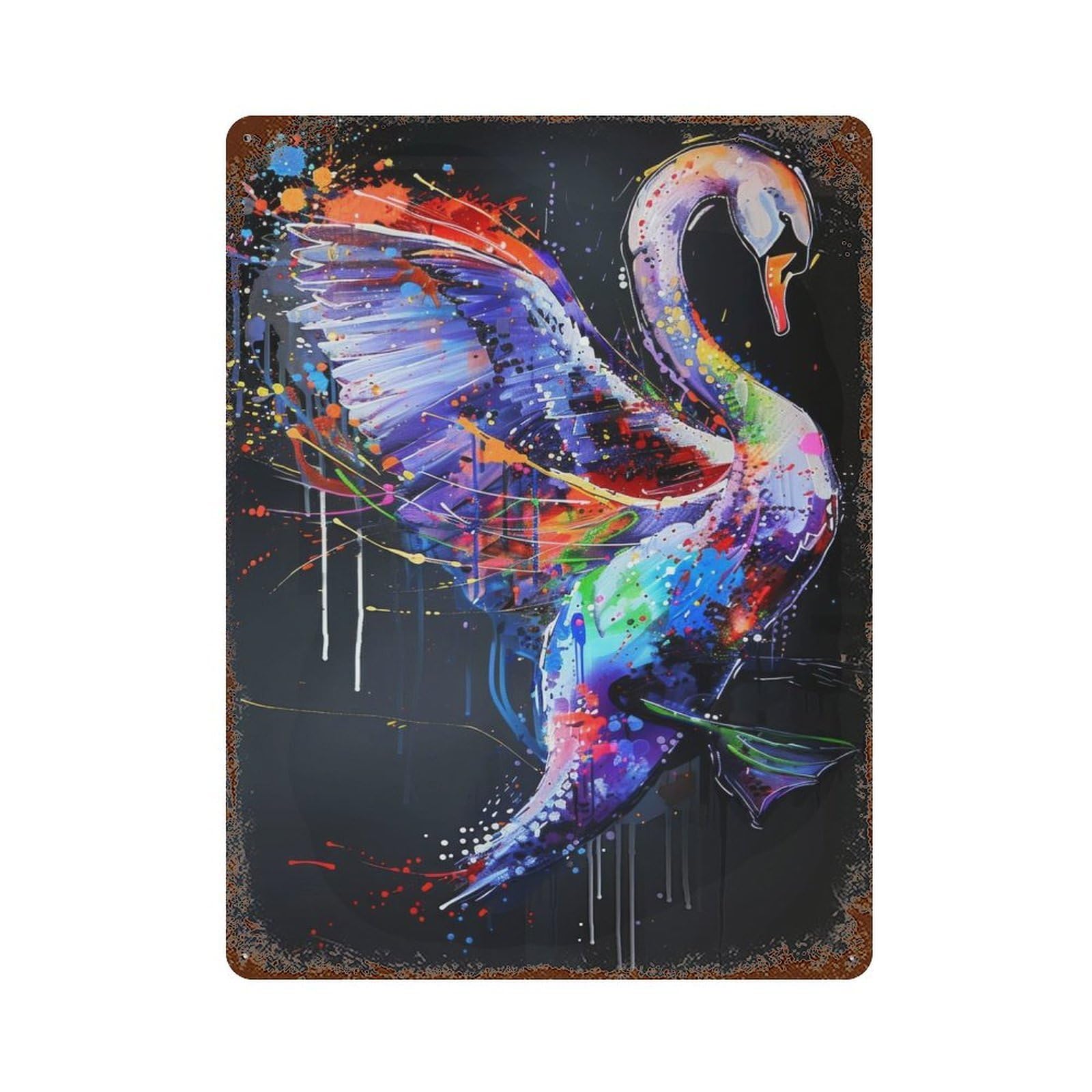 Swan Animal Painting Vintage Rust Metal Sign 15.7"x11.8", for Pub, Kitchen And Man Cave Decor, Rustic Home Decor