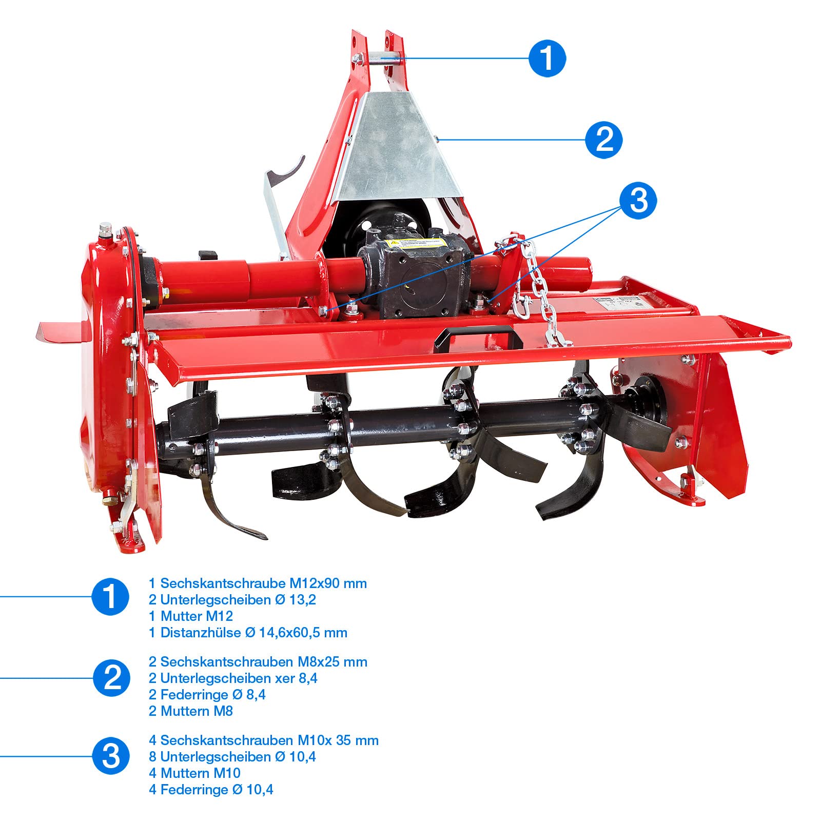 DEMA Bodenfräse 105 cm – Ackerfräse, Heckfräse, Erdfräse, Traktorfräse, für Traktoren 20–30 PS, robust & leistungsstark, ideal für Garten, Feld, Beetvorbereitung & Bodenbearbeitung
