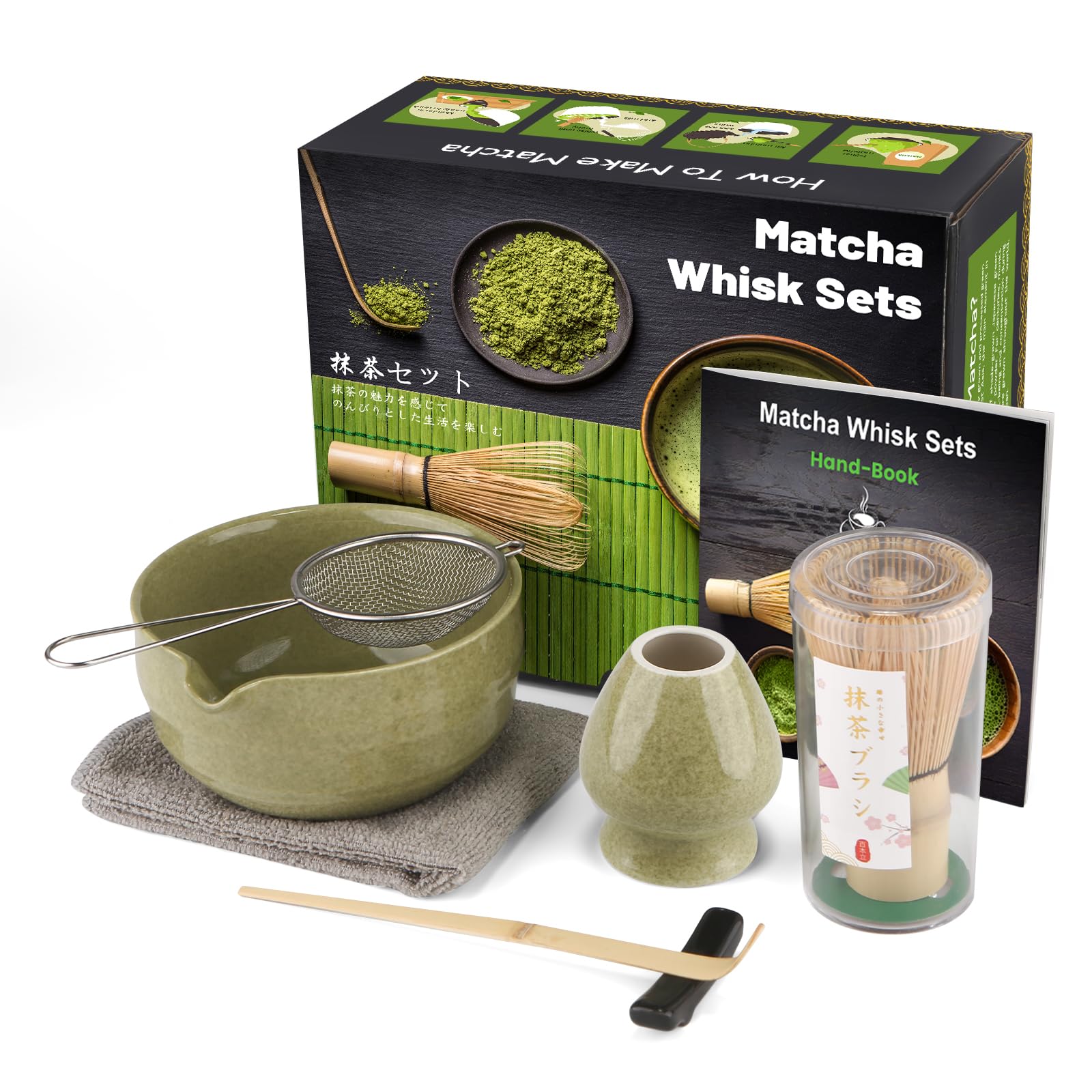 7 Pcs Matcha Set, Matcha Kit for Ceremony, Matcha Tea Set for Making Latte, Japanese Matcha Ceremony Kit, Bamboo Matcha Whisk Set and Bowl(chawan) with All Accessories, Gift for Matcha Lover