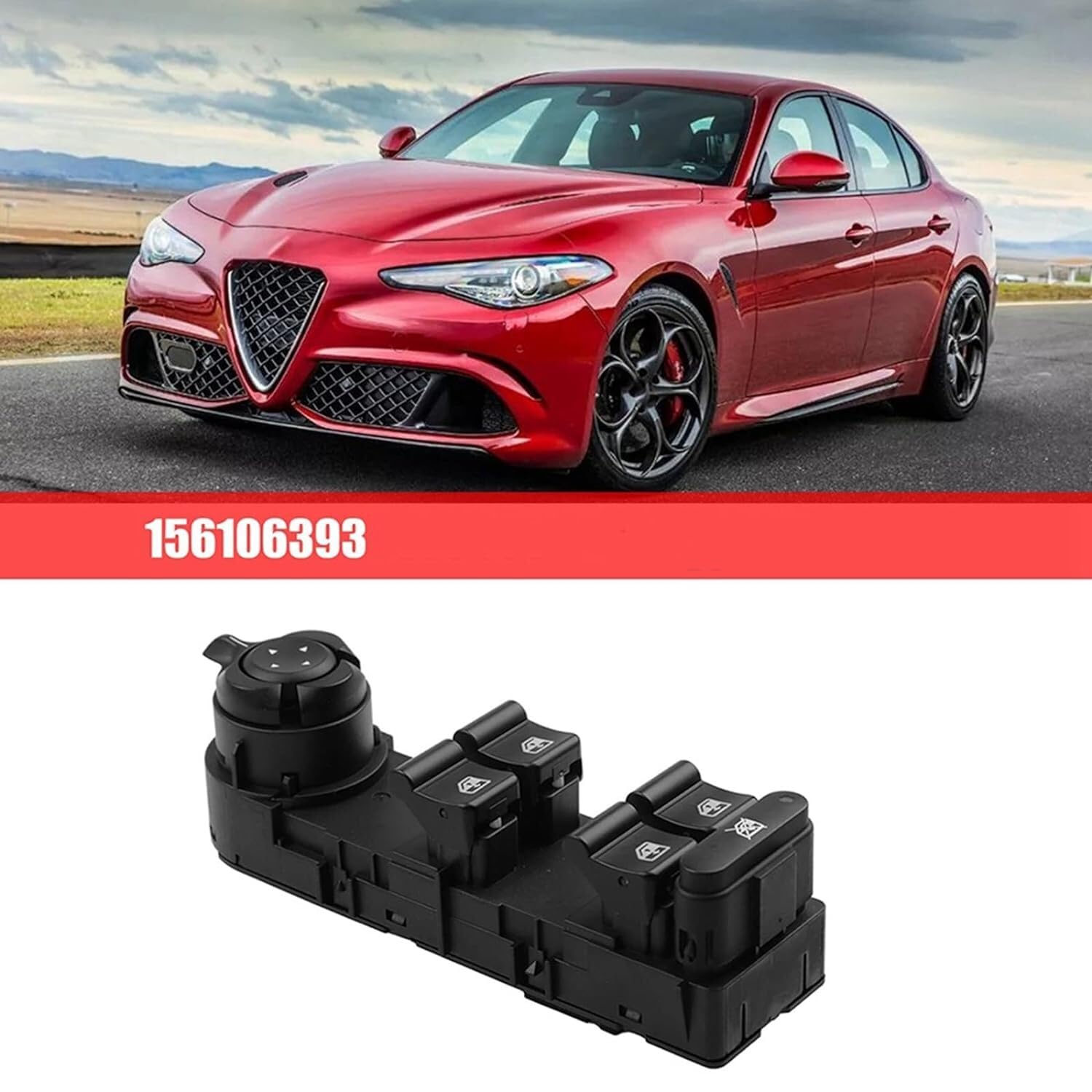 Alzacristalli Pulsantiera Compatibile per Alfa Romeo Giulietta 940 / Pulsanti Alzavetri Comando Finestrini Tasti Alzavetro 156093398 156095708 156106392 per Giulietta 940 (2010-2019)