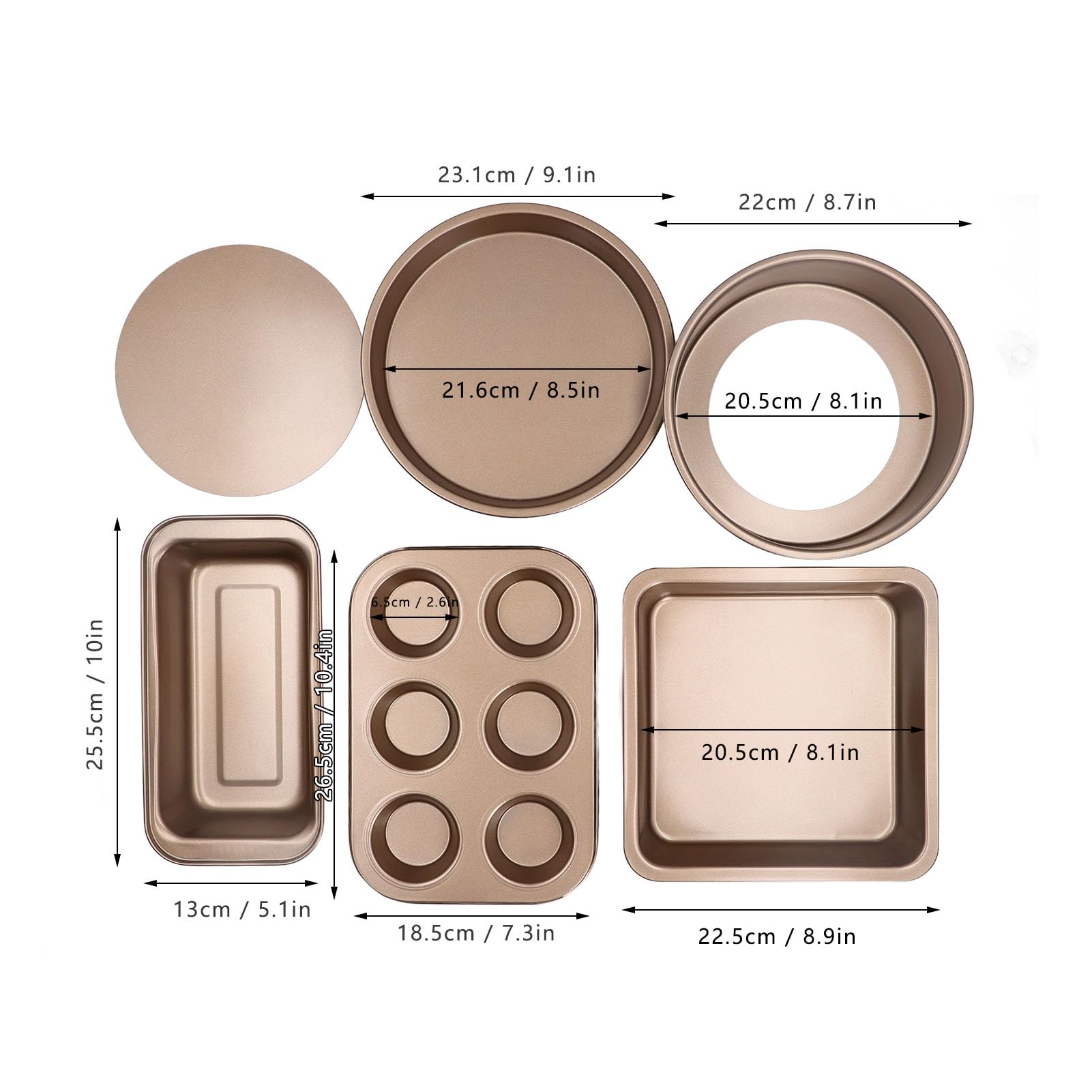 6 PCS Baking Mold Set, Anti Stick Coating Cake Pans For Baking, Stackable Design, Is Designed As a Loose Bottom Form, For Cookies, Cakes, Compatible with Kitchen Ovens, Toaster