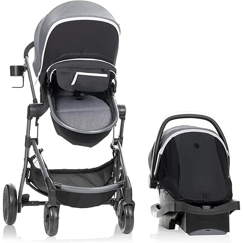 Evenflo Pivot Vizor Modular Reversible Stroller Travel System with LiteMax Infant Car Seat, Available in 6 Modes, Chasse Black