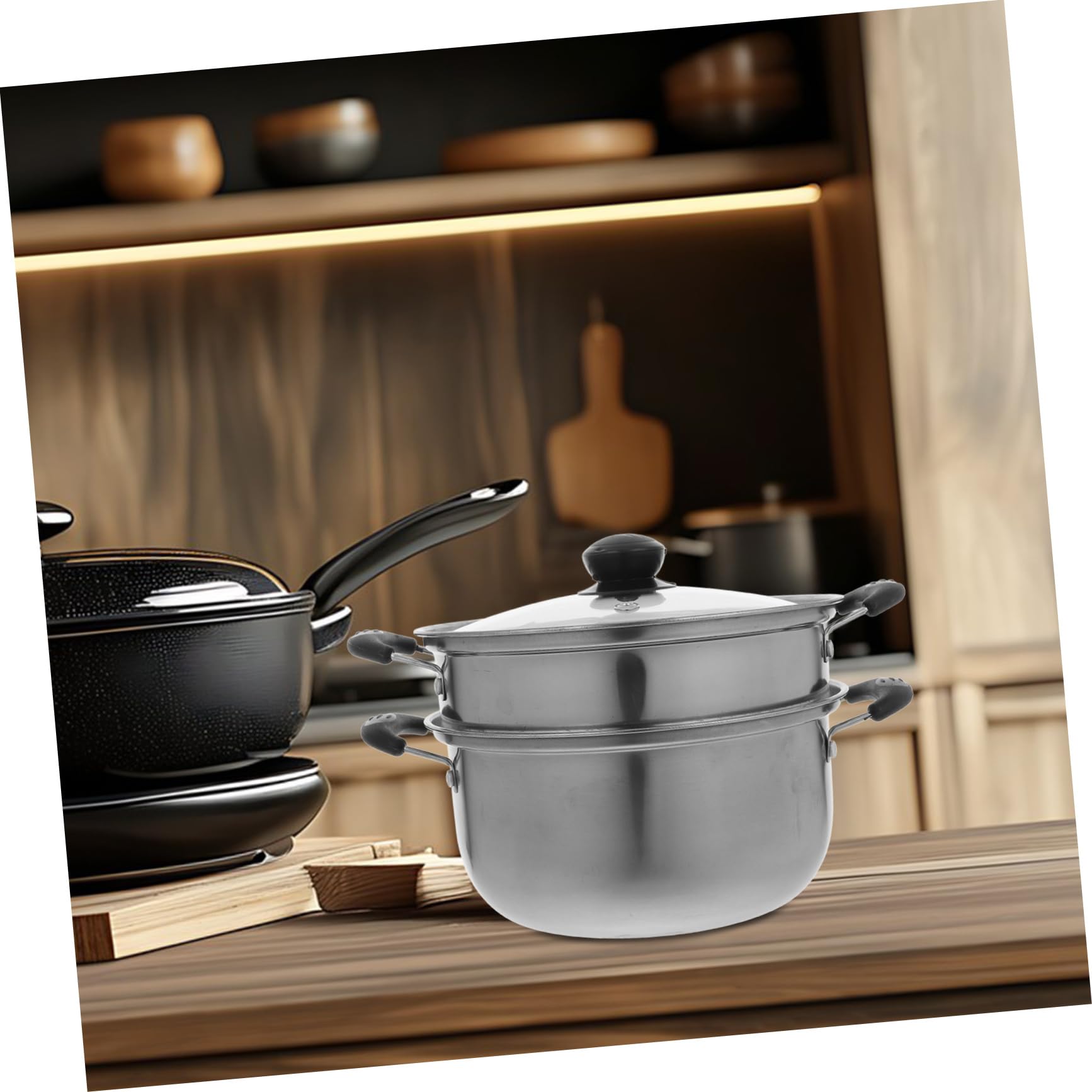 Olla Vaporera para Cocinar al Vapor de Acero Inoxidable, Olla de Sopa Profunda, Fácil de Limpiar y Compatible Tipo de Fuego