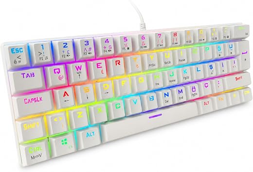 60% Kablolu RGB Mekanik Oyuncu Klavyesi, 62 Tuşlu Türkçe Q Beyaz