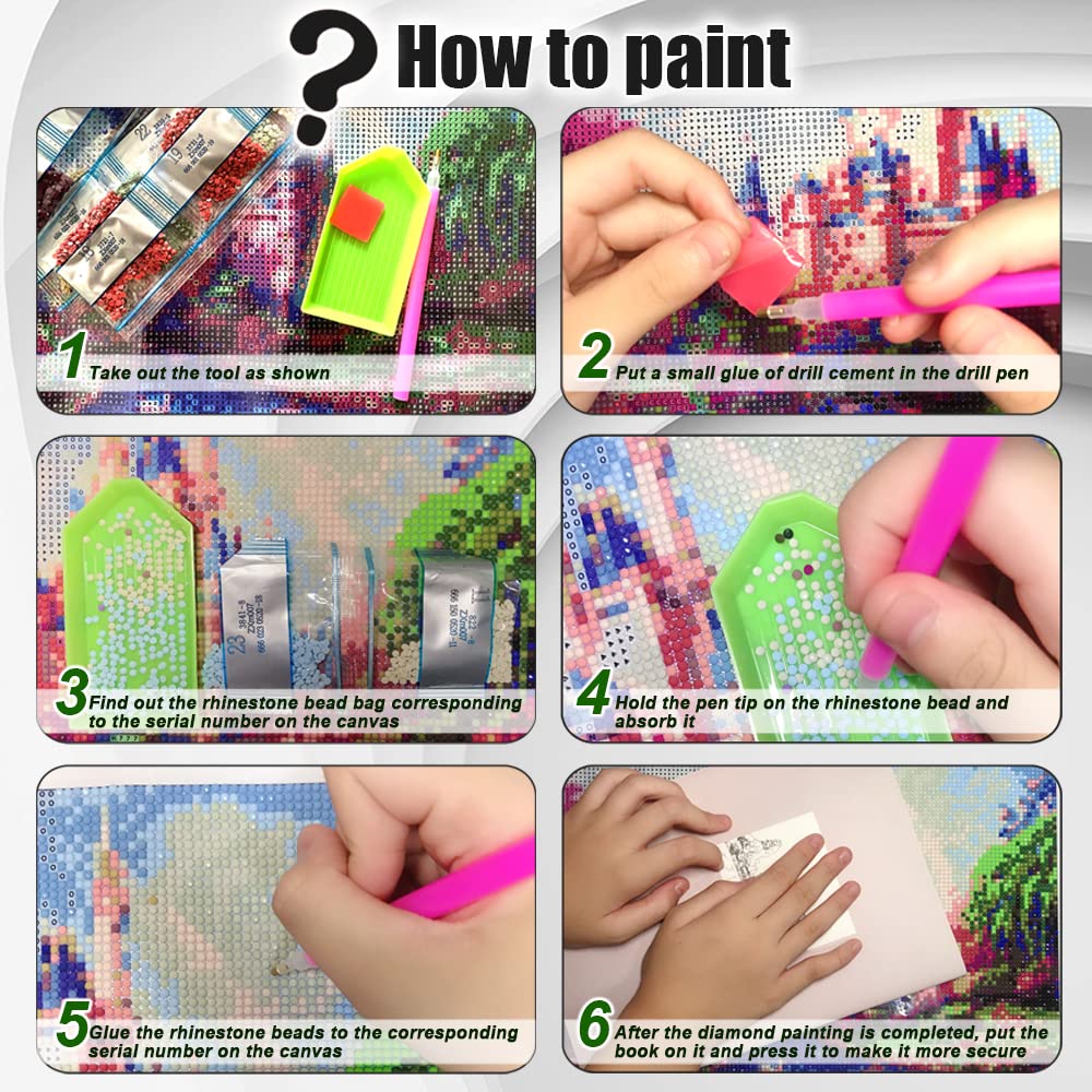 Kyduu 6 Pezzi Pittura diamante 5d fai da te Kit Strass, Punto Croce Pittura Diamante Kit, Diamond Painting Kit Completo, Kit per Diamond Painting 5D