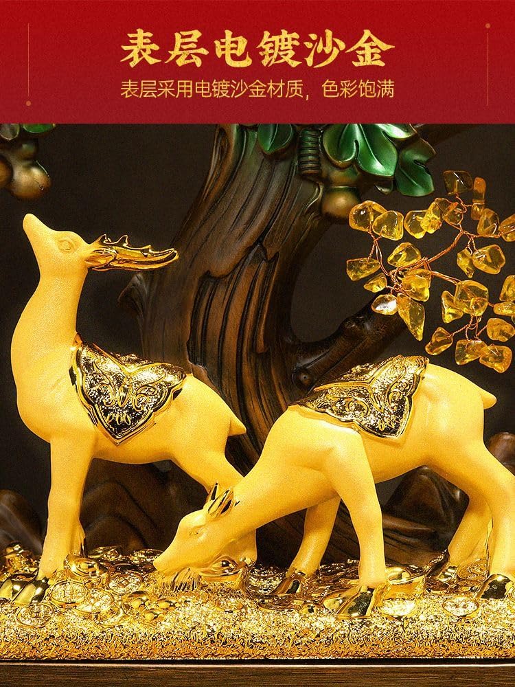 路路发财黄水晶发财树摆件 Feng Shui Figurine Home Office Decor Chinese Gifts 家居客厅酒柜装饰招财鹿搬新家乔迁礼品 8729
