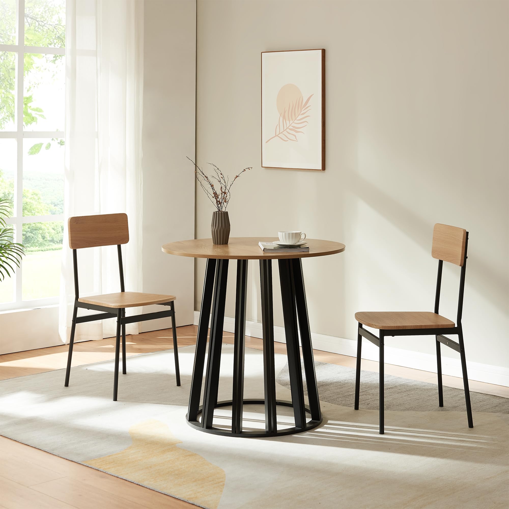 [en.casa] Tavolo Rotondo da Sala Pranzo Base Conica Tavolo Bistrot con Piano Rotondo (AxØ) 76x80 cm per Soggiorno Postazione di Lavoro Studio - Effetto Rovere/Nero