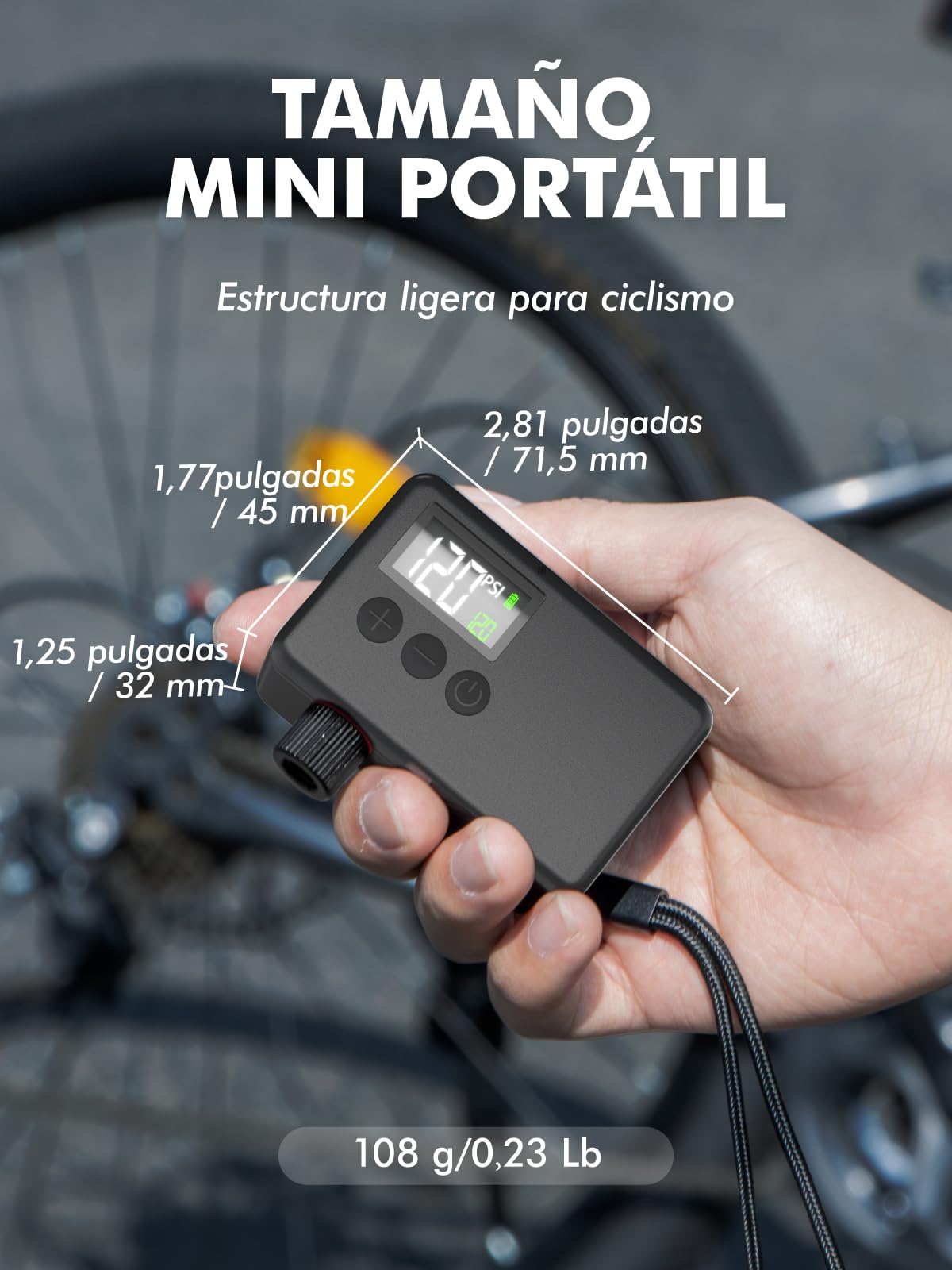 GPUTEK Bomba De Bicicleta Eléctrica, Bomba De Aire Portátil De Alta Presión De 120 PSI para Bicicletas Pequeñas con Medidor Digital para Válvulas Presta Y Schrader De Bicicletas De Carretera