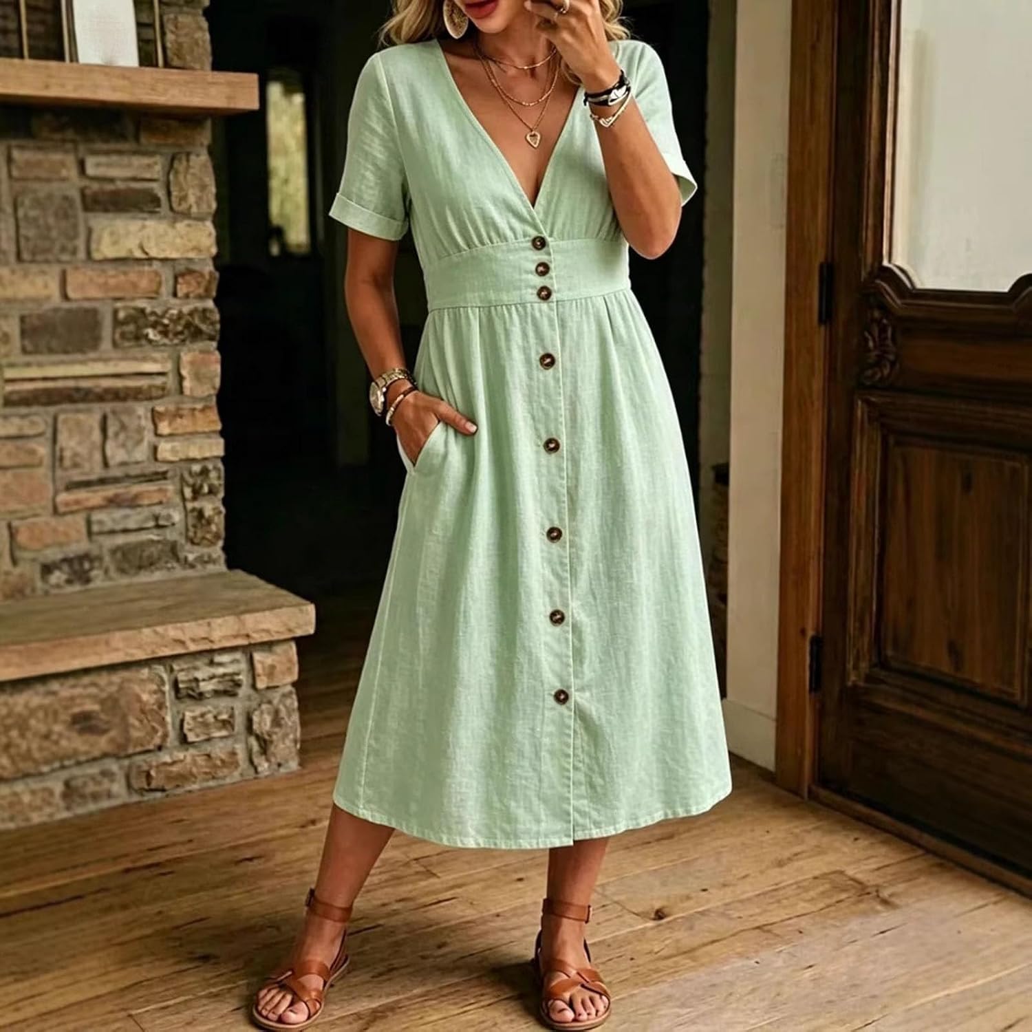 Aoleaky Women's Short Sleeve Loose Fit Dress, Casual Spring/Summer Shift Dress