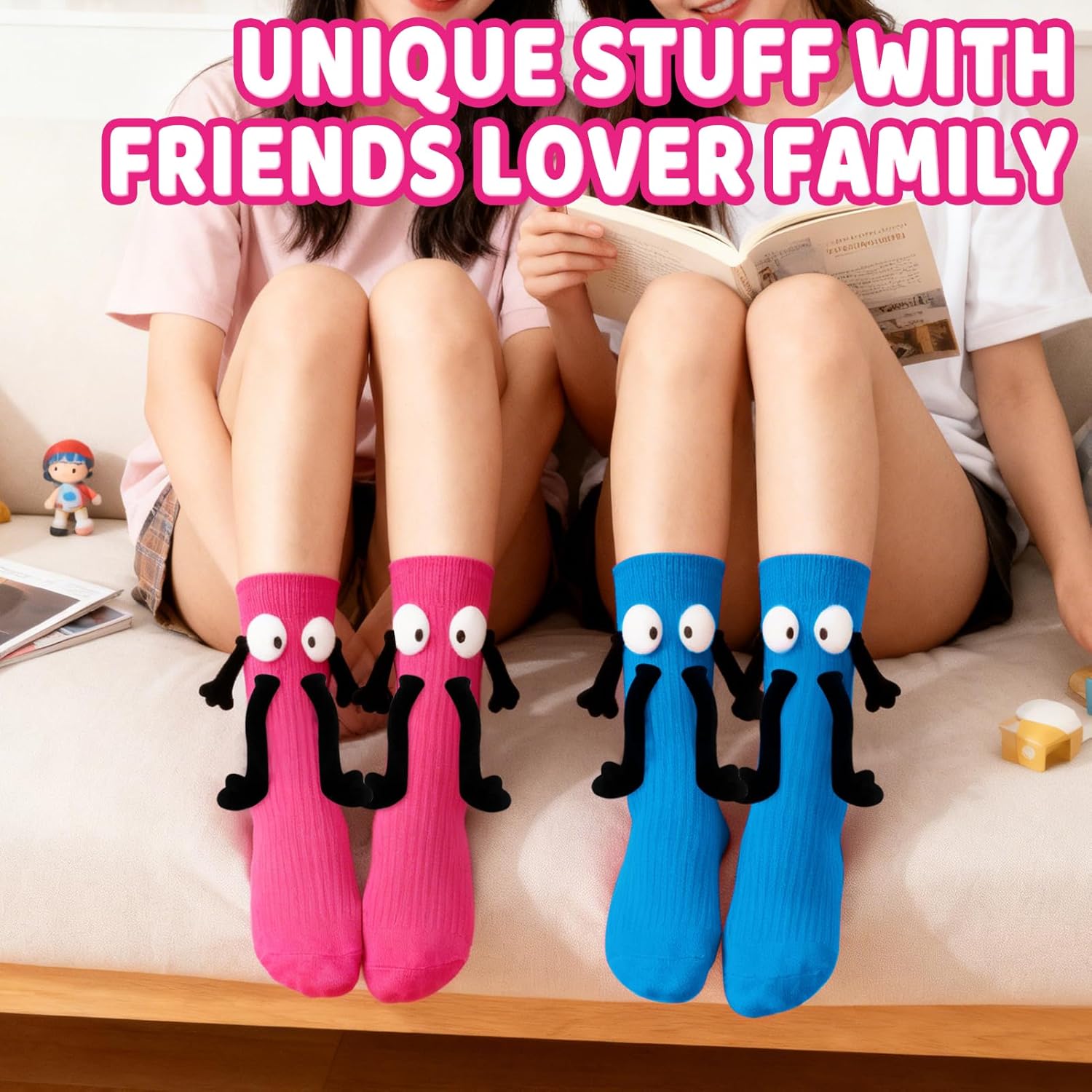 Silly Socks for Women Men Kids Funny Holding Hands Socks Magnetic Crazy Sock Friend Couples Gifts Besite - Image 2
