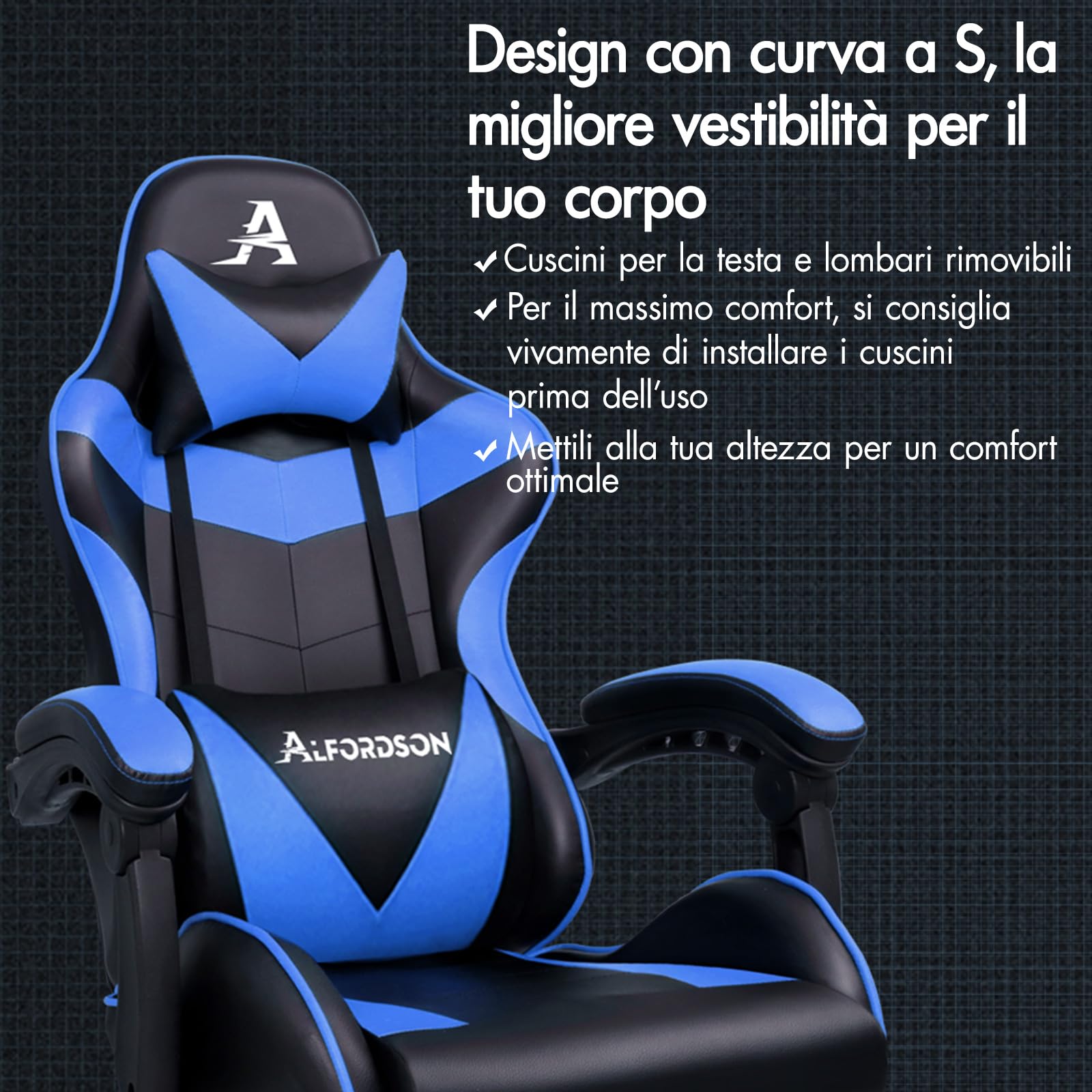 Sedia Da Gaming Massaggiante ALFORDSON - Pelle PU, Reclinabile 150°, Poggiapiedi, 180kg - Foto 9