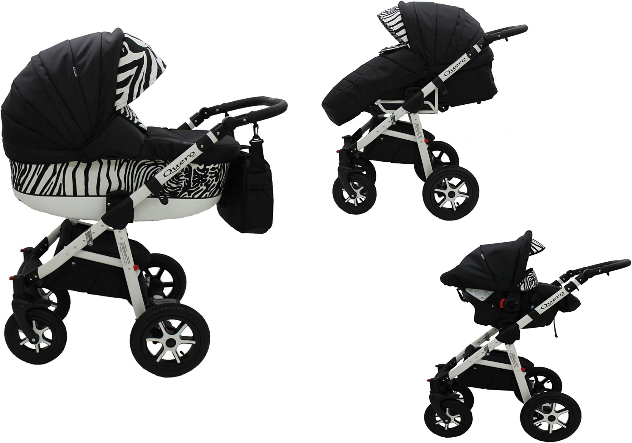 Quero, 3-in-1 Travel System with Baby Pram, Car Seat, Pushchair & Accessories (Black & White Zebra No. 4)
