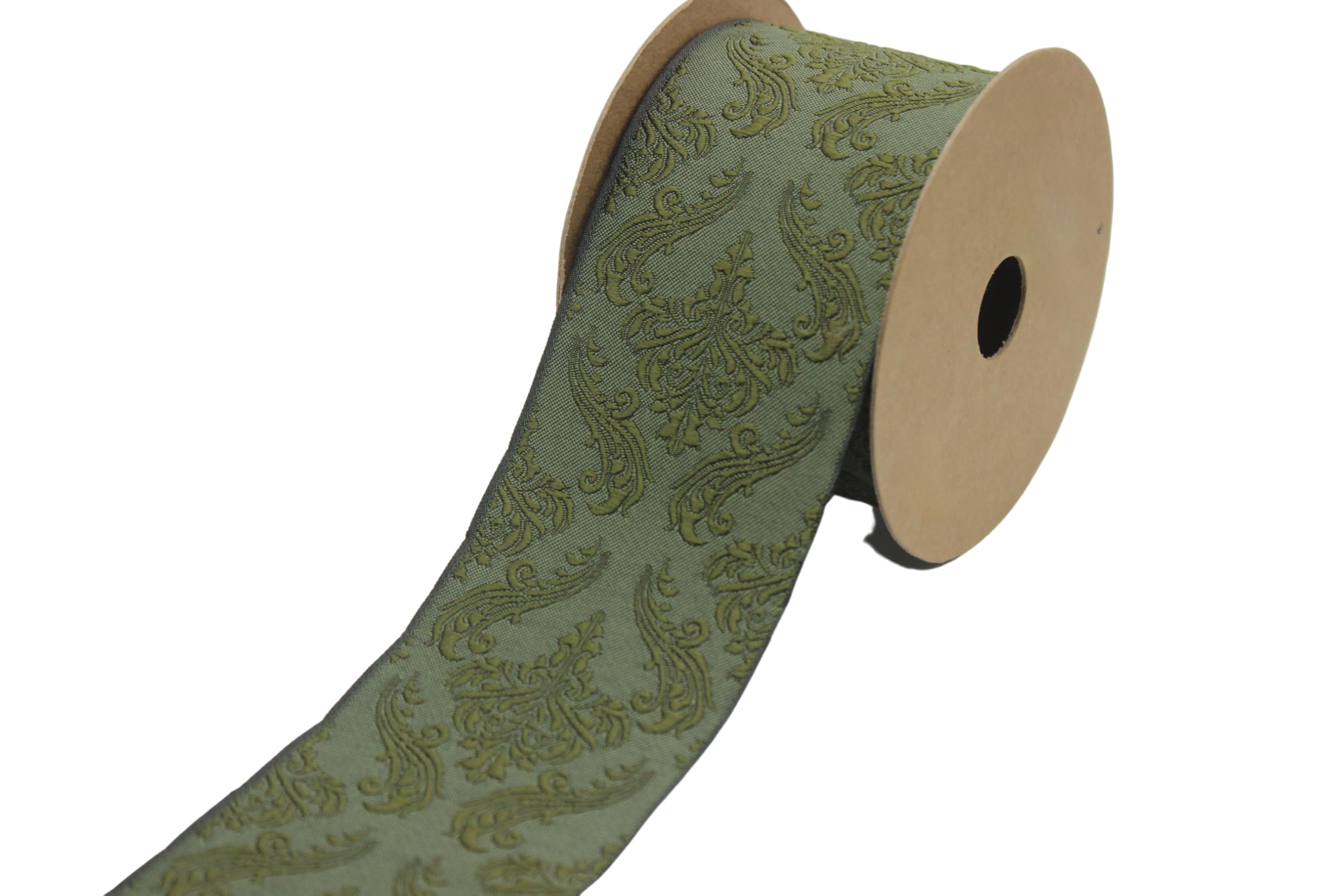 Ruban jacquard brodé vert méditerranéen de 3.8m pour rideaux et draperies V7 213
