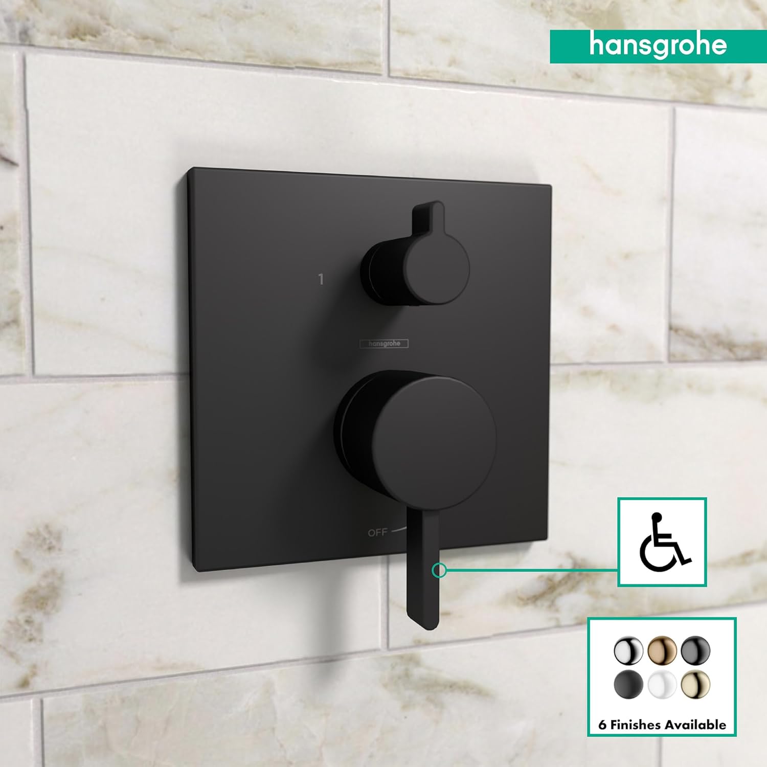 hansgrohe Ecostat Modern Pressure Balance Shower Valve Trim with Diverter in Matte Black, 15862671
