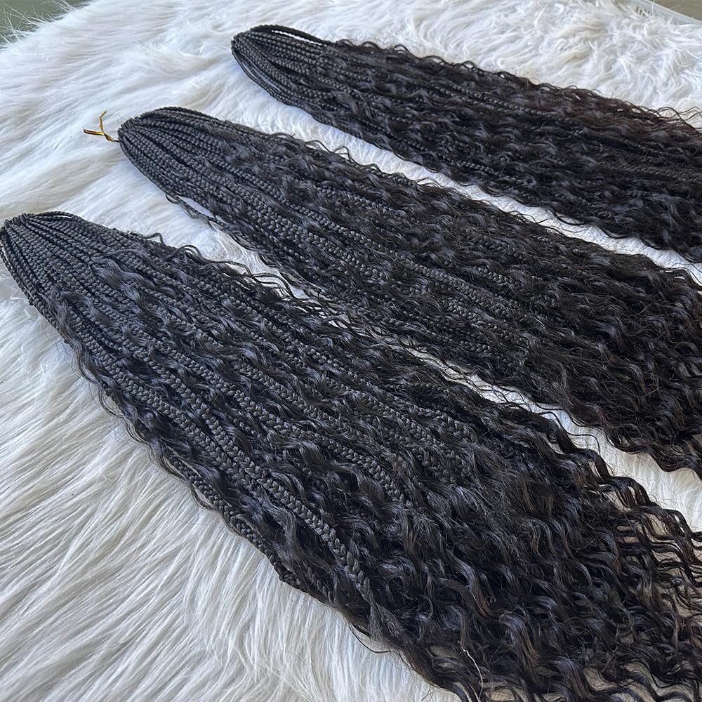 Crochet Human Hair Boho Box Braids with Human Hair Curls Pre-looped Crochet Braids Synthetic Braids with Human Hair Curly for Black Women 14inch 3Pack 120Strands