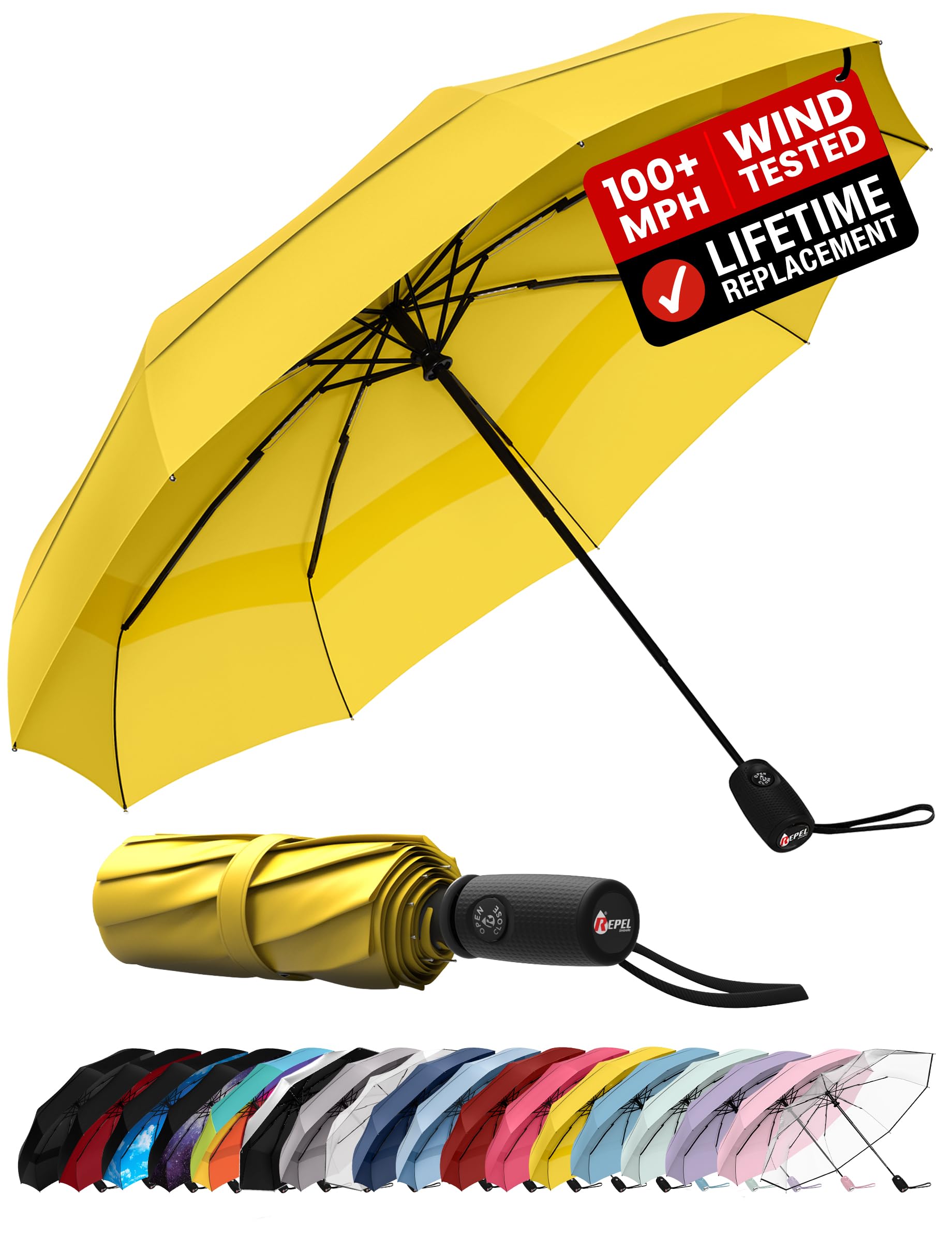 Windproof Travel Umbrella - Compact &amp; Withstands Winds up to 100MPH, Strongest Premium Auto Folding Umbrella for Rain and Sun - Durable, Light &amp; Portable for Women &amp; Men, Fits Backpack &amp; Cars