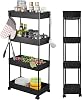 4-Tier Storage Trolley on Wheels, Narrow Utility Kitchen Cart Bathroom Trolley, Space-Saving Rolling Shelving Organiser for Office, Kitchen, Bathroom, Laundry Room, 40 x 22 x 86 cm