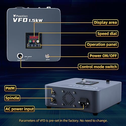 Miniatura 7 de FoxAlien Kit de motor de husillo CNC refrigerado por aire VFD de 1.5KW para máquina de enrutador CNC, husillo de 2.559 in de diámetro 24000 RPM para