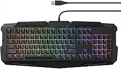 Teclado Gamer Mecânico RGB com Iluminação Ajustável, Teclas de Resposta Rápida, Layout ABNT2, Conexão USB com Fio, Atalhos Multimídia, Design Ergonômico Ideal para Jogos, Escritório, PC e Notebook