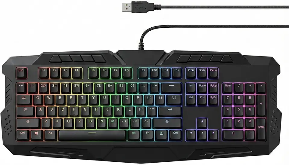 Teclado Gamer Mecânico RGB com Iluminação Ajustável, Teclas de Resposta Rápida, Layout ABNT2, Conexão USB com Fio, Atalhos Multimídia, Design Ergonômico Ideal para Jogos, Escritório, PC e Notebook