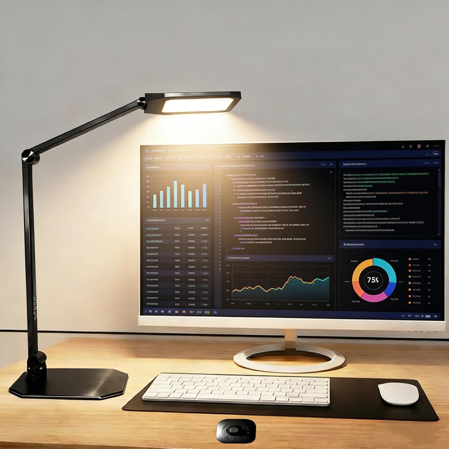 NS Pro LED Desk Lamp with Remote, Eye-Caring CRI95+ Dimmable Light, 3000K–6000K Adjustable Color Temperature, Flexible Clamp or Base Mount, Memory Function Desk Lamp for Office, Study & Zoom Meetings