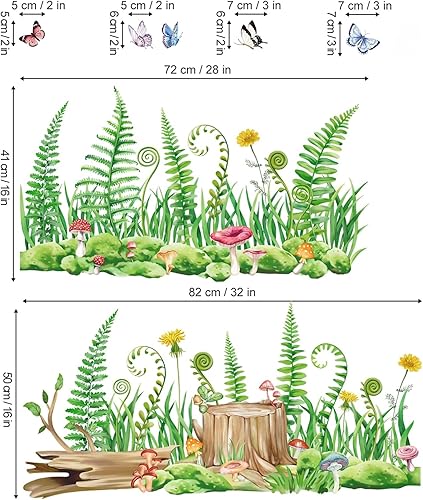 Miniatura 5 de wondever Calcomanías de esquina de pared de helechos de hierba verde de verano, plantas verdes, mariposas, zócalos, línea de zócalo, decoración de