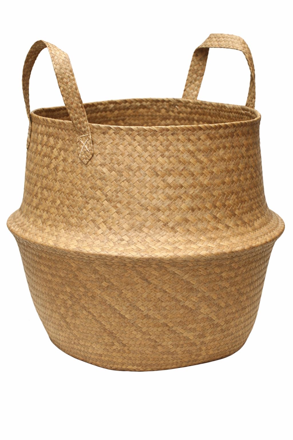 Muddy Hands Natural/Beige Seagrass Belly Basket With Handles - 30Cm Diameter X 34.5Cm Height - Woven Storage Basket For Plants, Laundry & Home Decor (1)