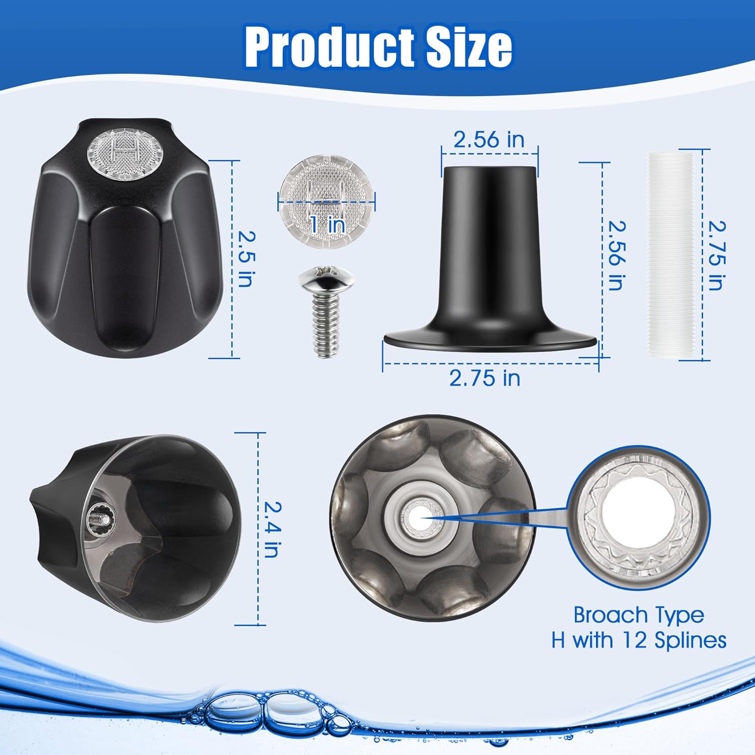 Enhon Shower Knobs 2 Piece Replacement, Compatible with Pfister Verve Tub Shower Handle Replacement, 2 Faucet Handle Trim Kit for 5-1/2 inch High, 12 Tooth Broach Stem Cartridge(Matte Black)
