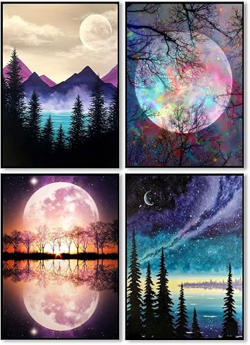 KYOQFVN Cross Stitch Kits - Moon Counted Cross Stitch Kits 4 Pack Stamped Cross-Stitch Mountains Needlepoint Counted Kits Beginners,Embroidery Kit Arts and Crafts for Home Decor