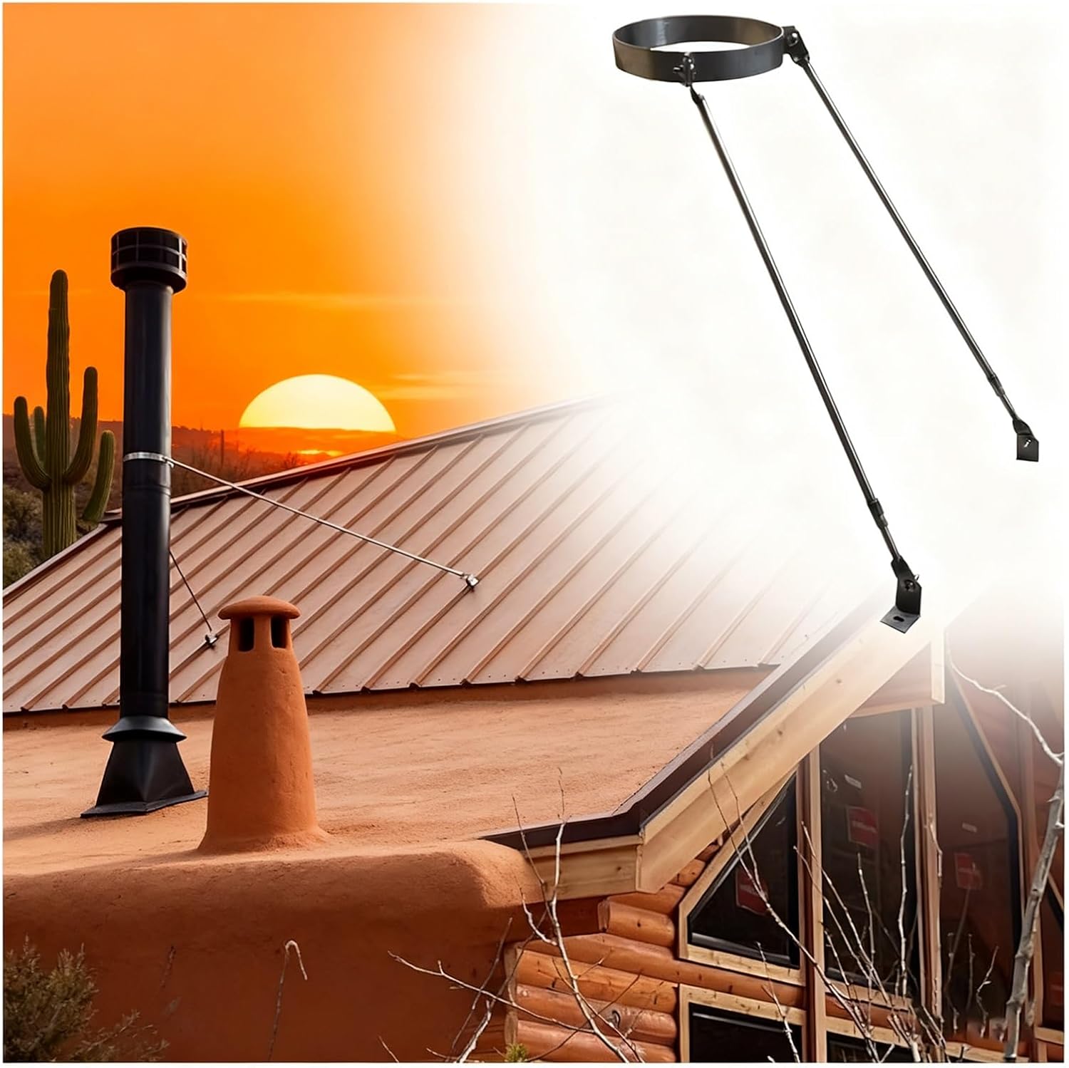 Stainless Steel Roof Bracket Kit - Supports 5-9/16" to 10" Chimney Stove Pipe, Durable Wall Pipe Brace for Enhanced Stability (Hoop Dia - 7 7/8")