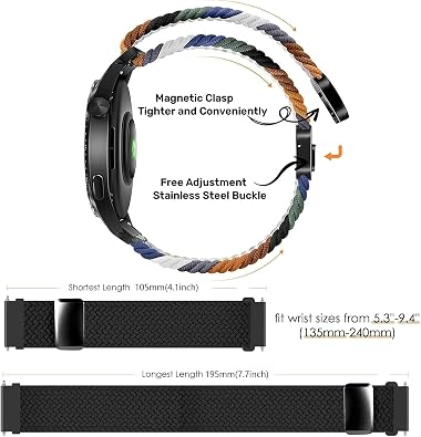 22mm Magnet Braid Watch Strap for Garmin Forerunner 265/255/255 Music/Vivoactive 4/Venu 3/2 Band Sport Replacement
