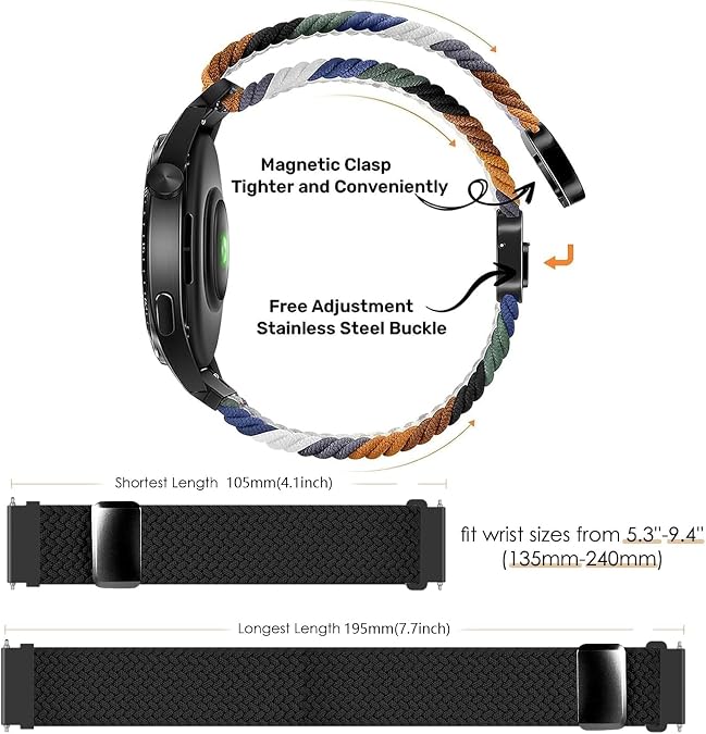 22mm Magnet Braid Watch Strap for Garmin Forerunner 265/255/255 Music/Vivoactive 4/Venu 3/2 Band Sport Replacement