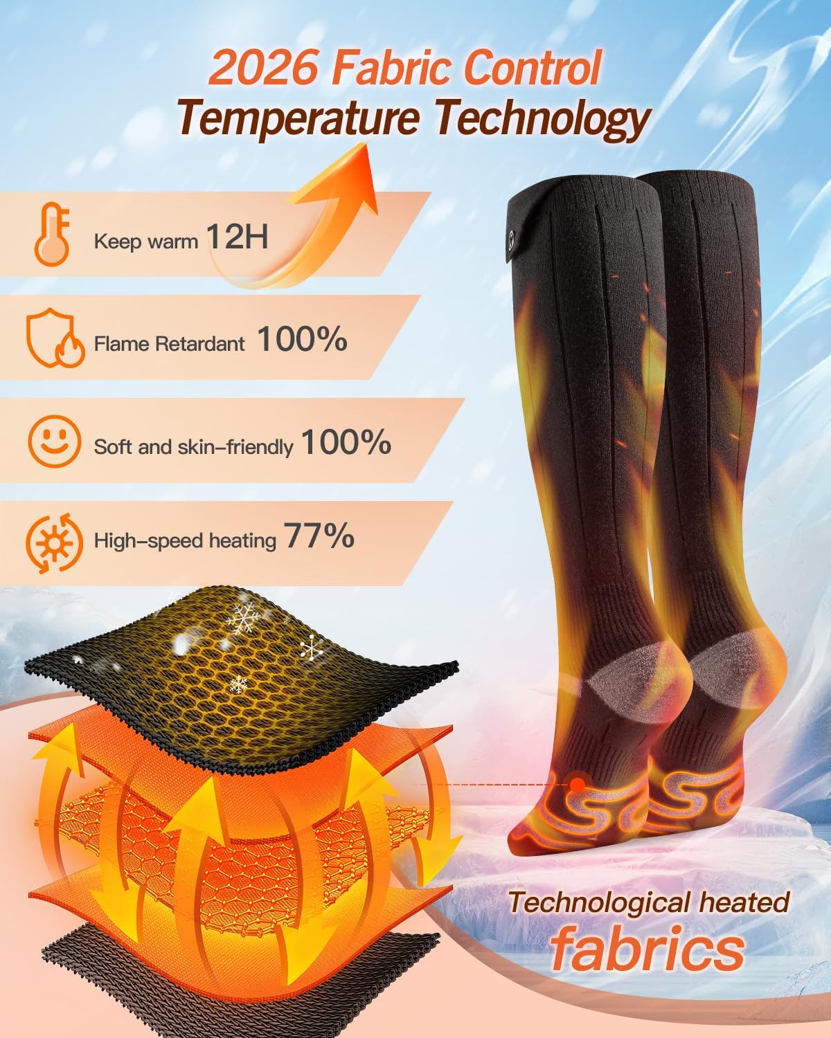 2026 Upgraded Heated Socks, 5000mAh*2 Battery Rechargeable Heated Socks for Men Women, 3 Heating Levels with 360°Heating Electric Socks, Valentine’s Day Gift for Ski Hunting Hiking - Image 3