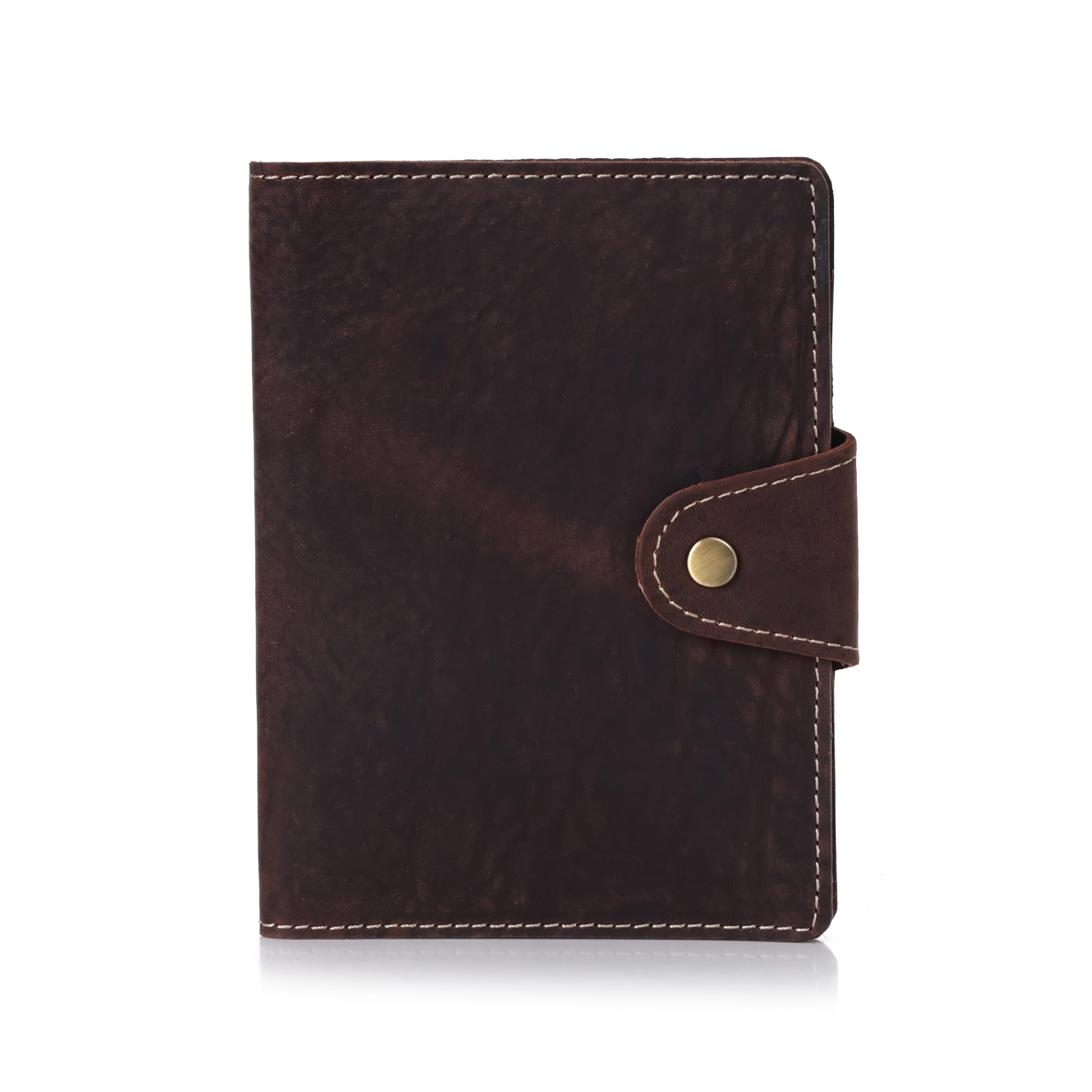 Genuine Full Grain Leather Passport Holder Minimalist RFID Travel Wallet Snap Bifold 1-2 Passport Case Credit Card Pen Slot Sim Card Holder Boarding Pass Outer Pocket 14.5 cm x 11 cm Light Brown,