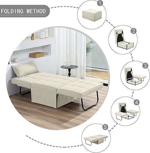 Miniatura 36 de Sofá cama estilo otomana plegable multifuncional 4 en 1, de lino transpirable, con silla convertible moderna de respaldo ajustable, para sala de