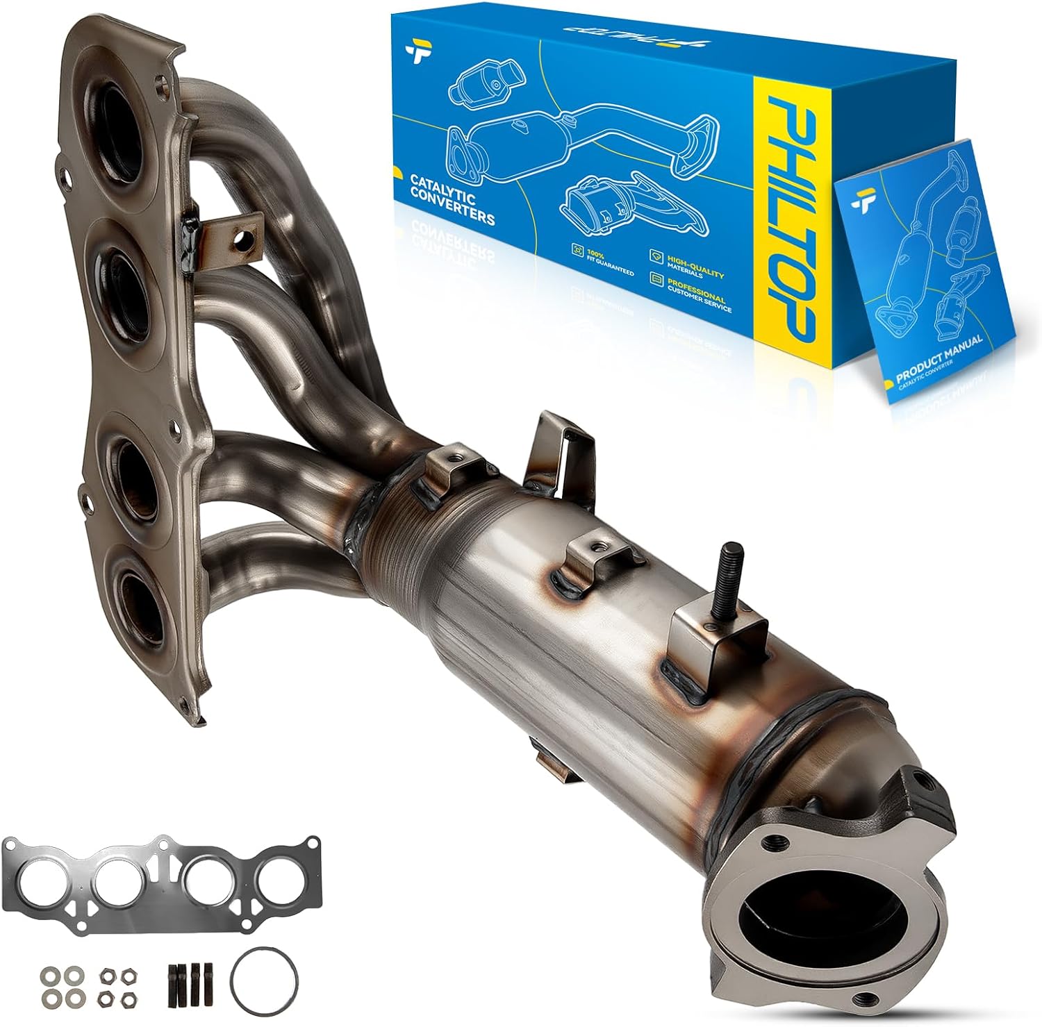 PHILTOP Front Catalytic Converter High Flow Compatible with Toyota Camry 2002 2003 2004 2005 2006 2.4L, Solara 2002-2006 2.4L, Stainless Steel Catalyst Converter 40587 (EPA Compliant)