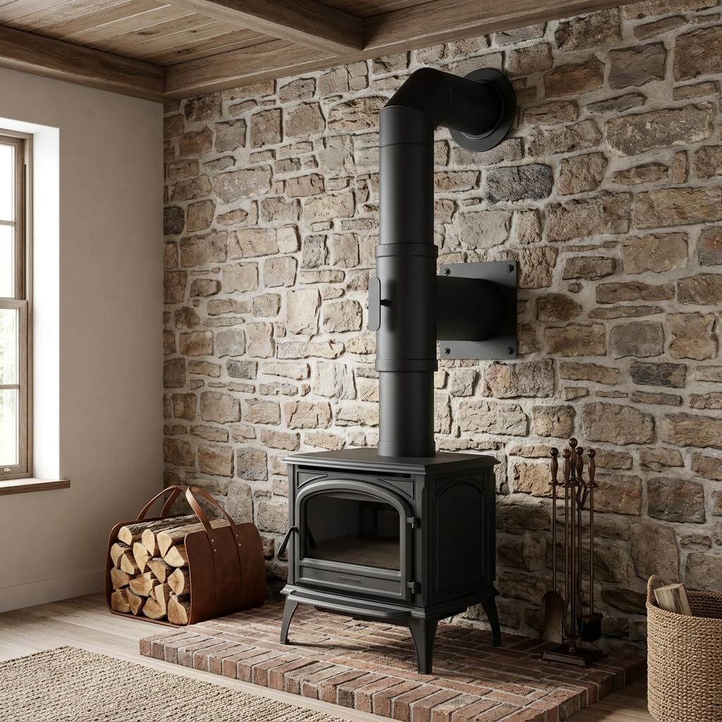 MAKA Tubo Valvola Fumi Canna Fumaria Legna Nero Ø 130 mm