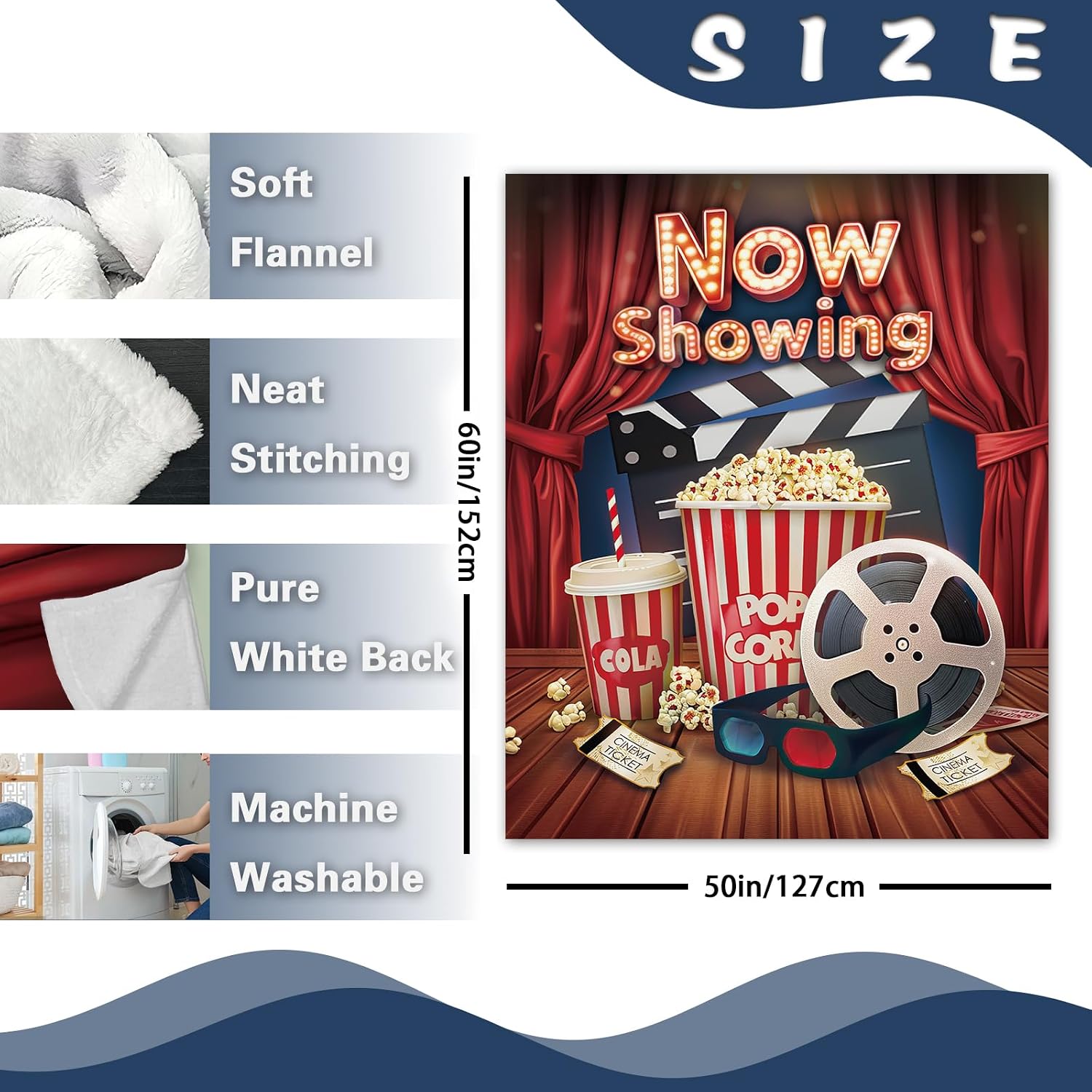 Now Showing Movie Flannel Throw Blanket, Popcorn Cinema Ticket Gifts image 3