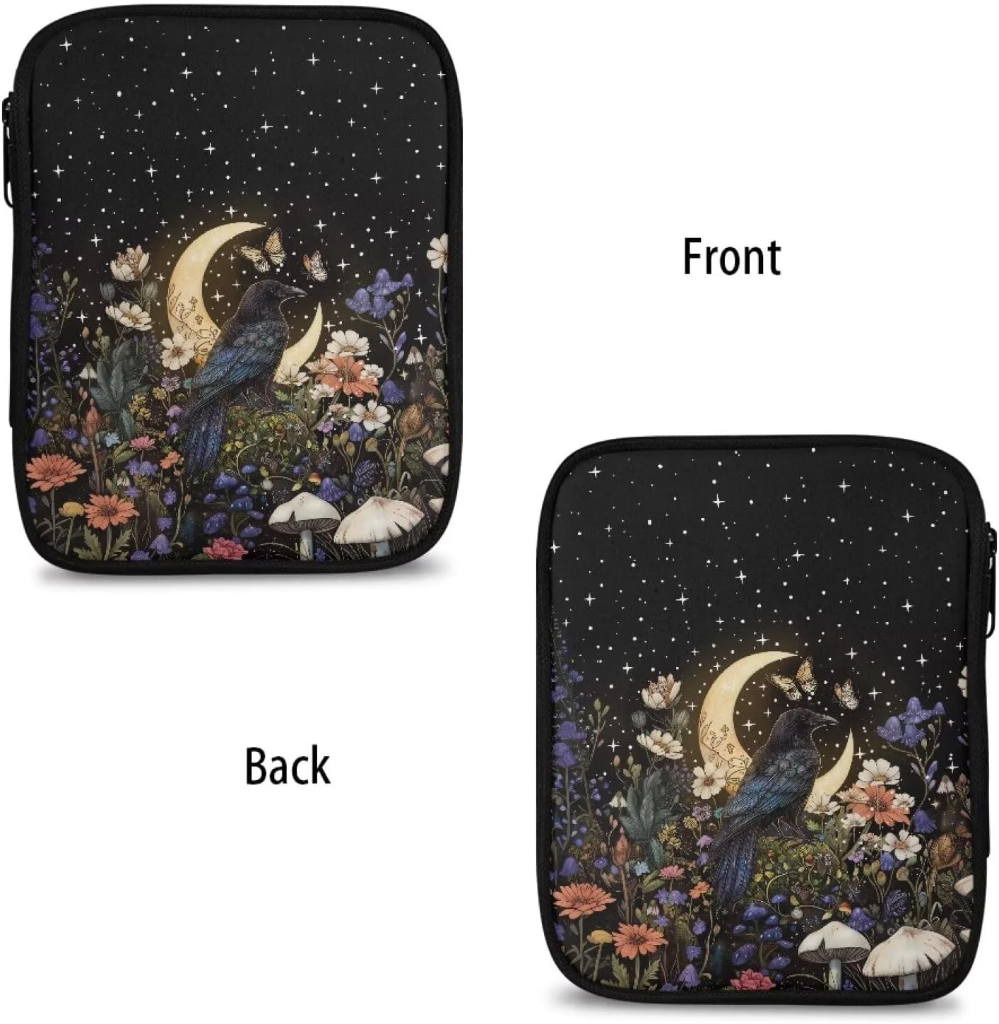 Xsehusvy Raven Moon Portable Crochet Hook Case with Zipper Lightweight Travel Storage Bag with Web Pockets Various Crochet Hook and Crochet Accessories Organizer Bags Easy to Carry