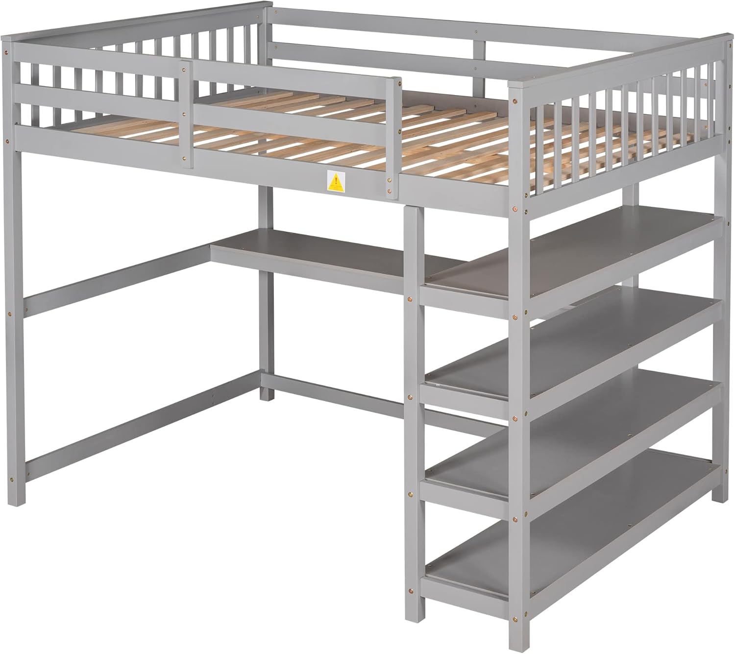 Merax Full Size Loft Bed with Storage Shelves and Under-Bed Desk