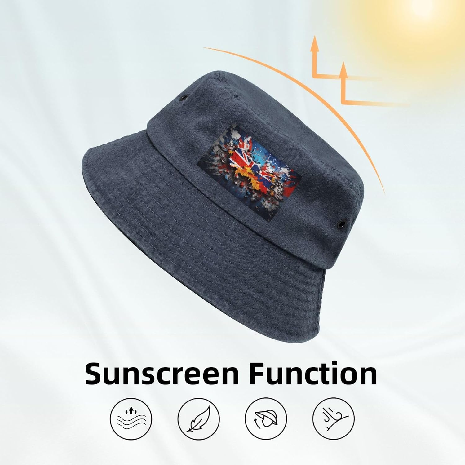 Graffiti Flag Printed Cowboy Fisherman hat, Suitable for Outdoor Fishing Beach Party Fisherman hat Hip-hop hat, Navy Blue