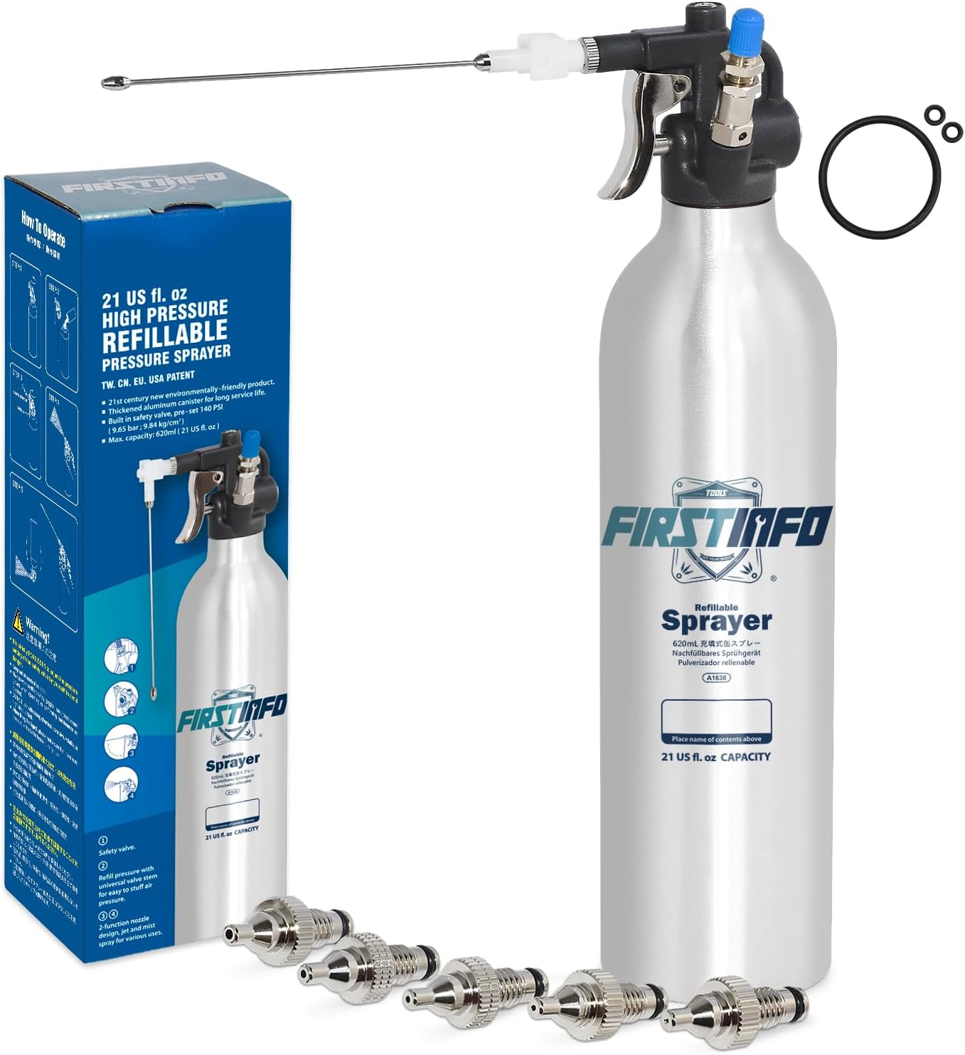 FIRSTINFO Thickened Aluminum Canister Refillable High Pressure Aerosol Spray Can